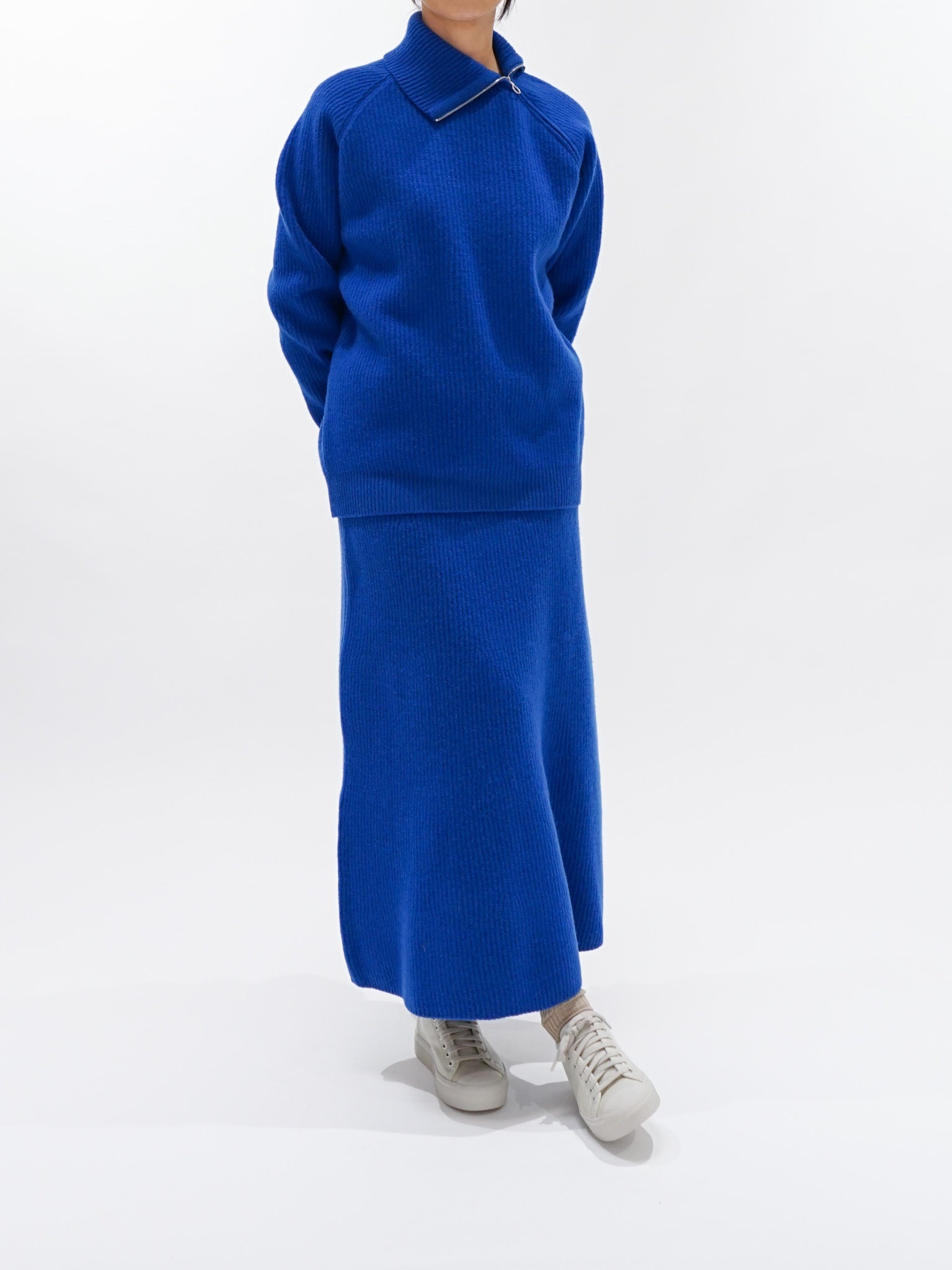 Milled French Merino Rib Knit Flare Skirt - Royal Blue - 4