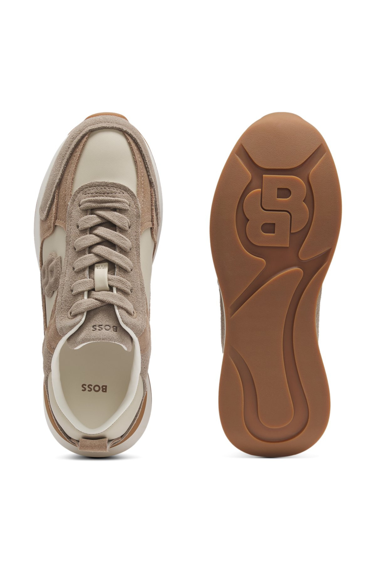 SUEDE-TRIM TRAINERS WITH DOUBLE B MONOGRAM - 4