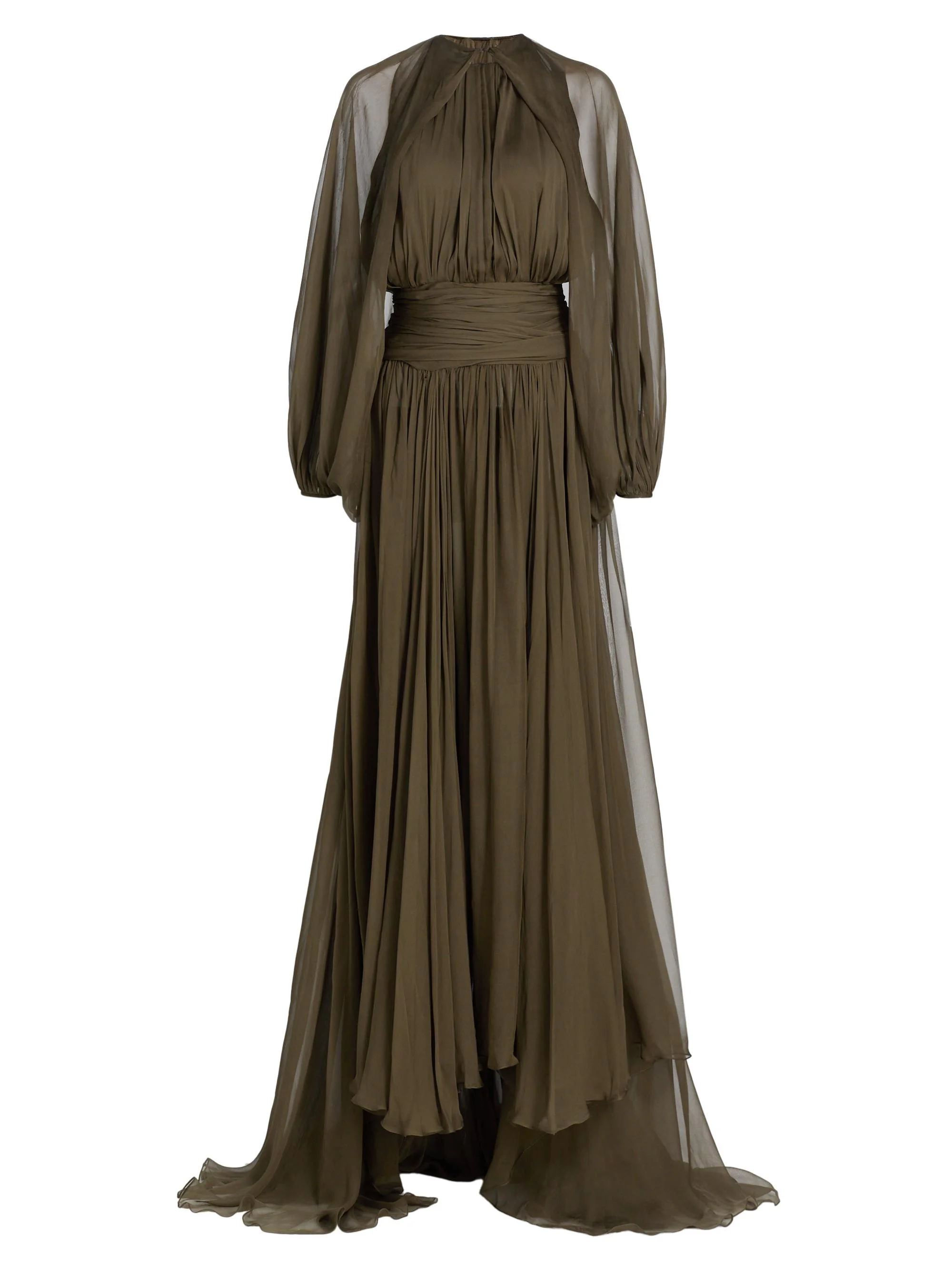 Women's Open-Sleeve Silk Chiffon Capelet & Gown - Truffle - 1