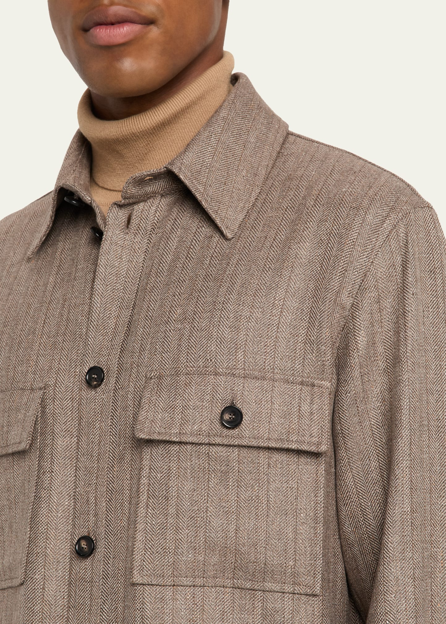 Men's Jim Wool and Linen Herringbone Overshirt - 5