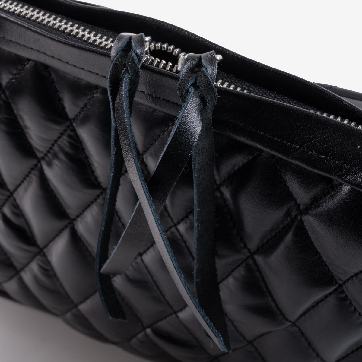 IHE-54-BLK Rectangular Diamond Stitched Leather Waist Bag - Black - 7