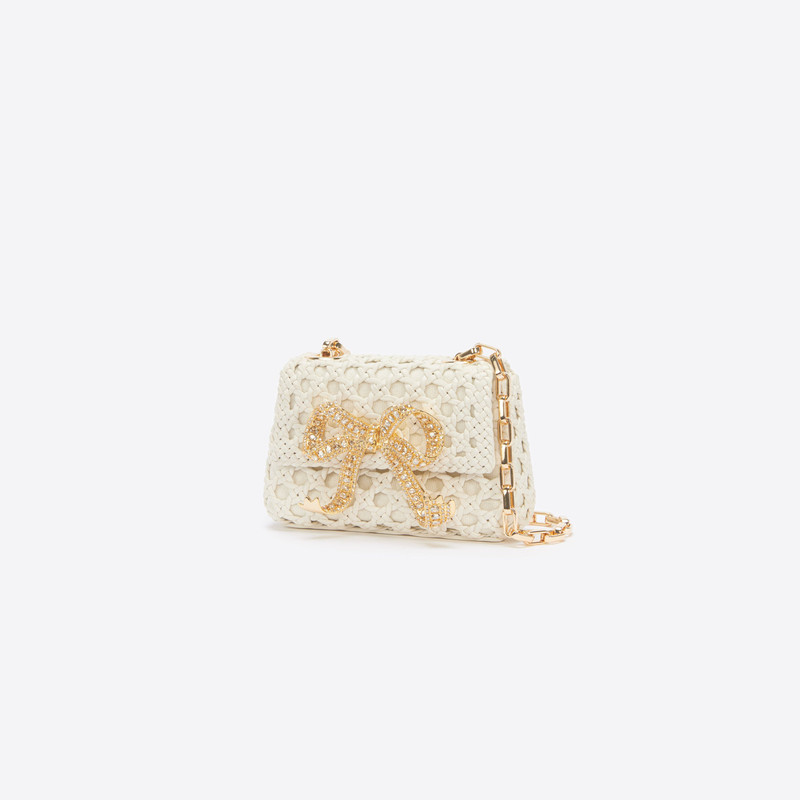 self-portrait Cream Woven Leather Micro Bag outlook