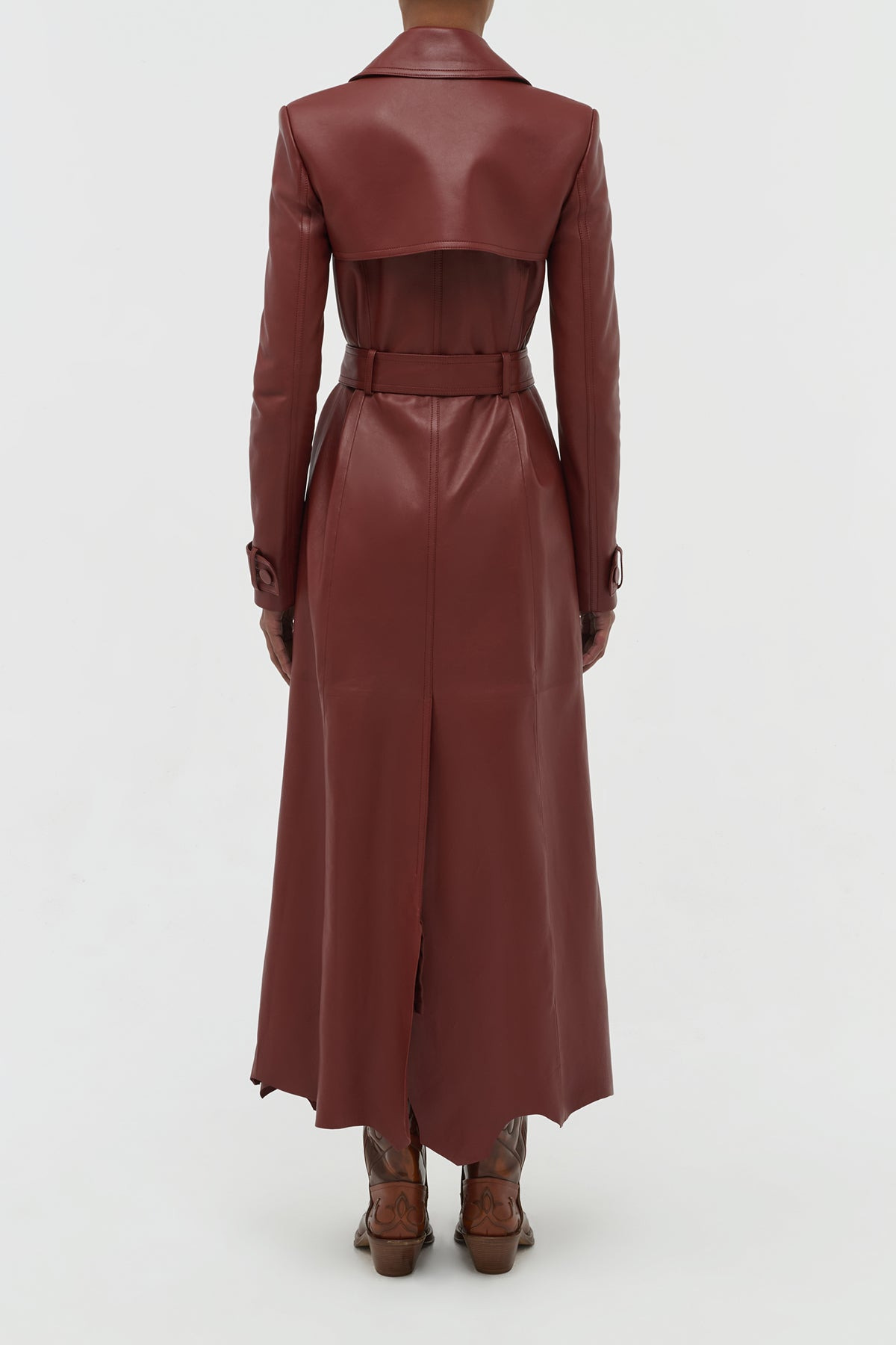 Pavel Raw Cut Trench Coat in Burnt Sienna Soft Leather - 4