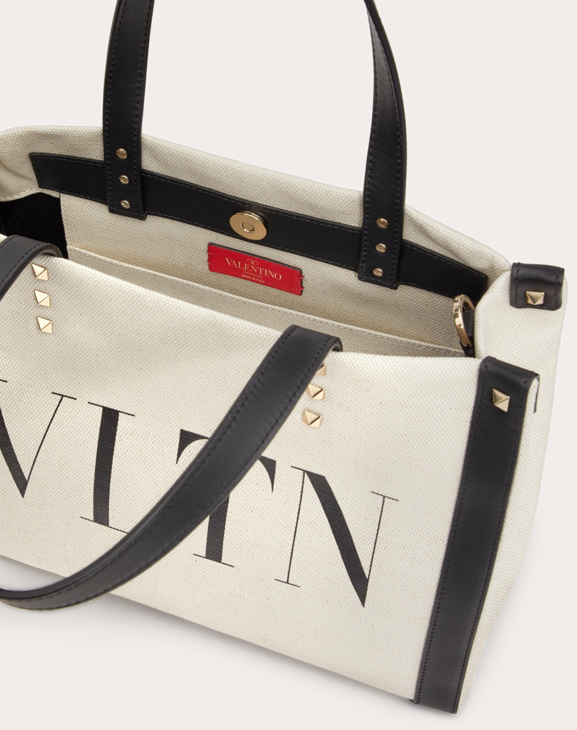 MINI CANVAS TOTE BAG WITH VLTN PRINT - 4