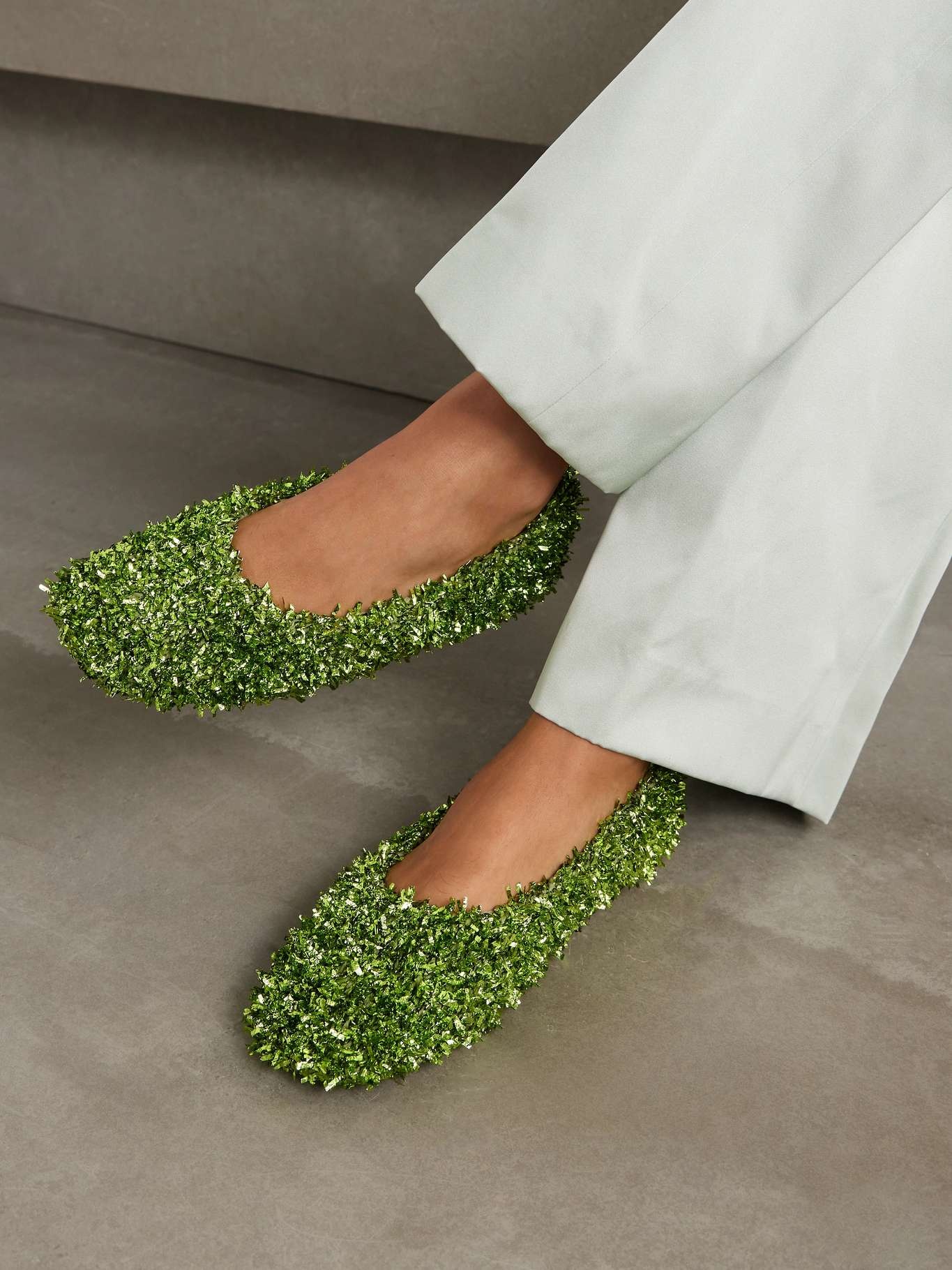 Tinsel-embellished leather ballet flats - 2