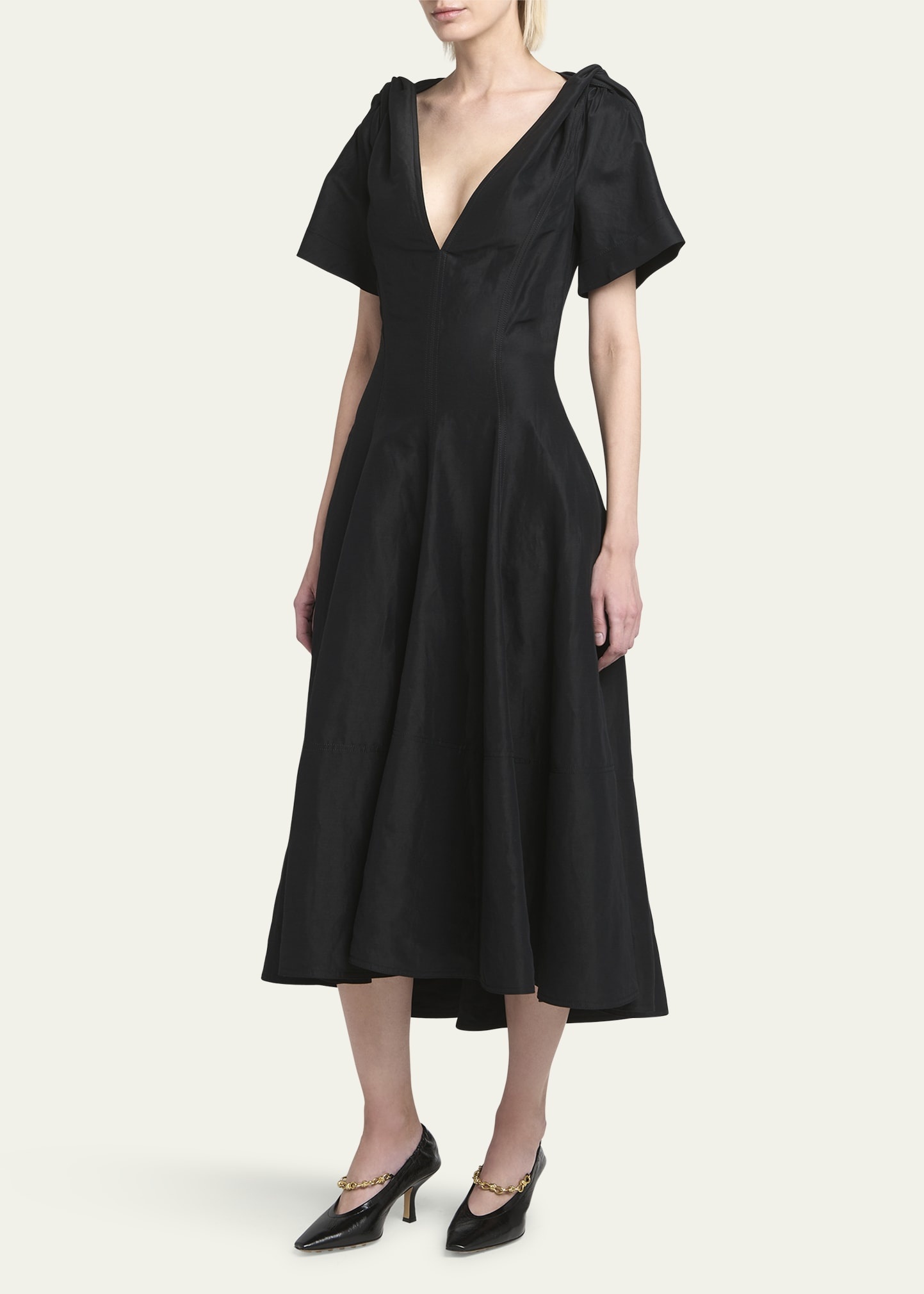 Fluid Linen Midi Dress with Twist Detail - 4