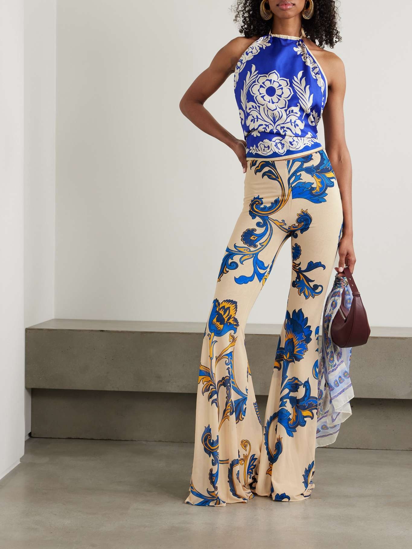 Printed jersey flared pants Beige - 2
