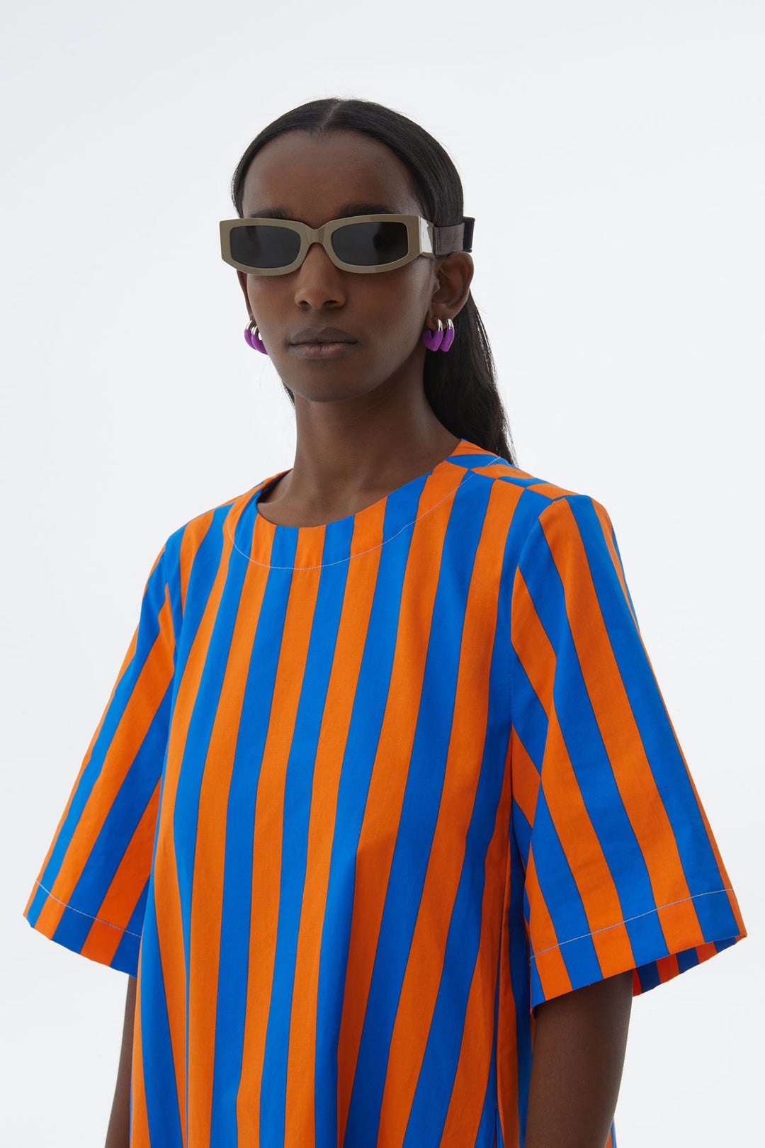 ORANGE & AZURE STRIPED T-SHIRT DRESS - 5