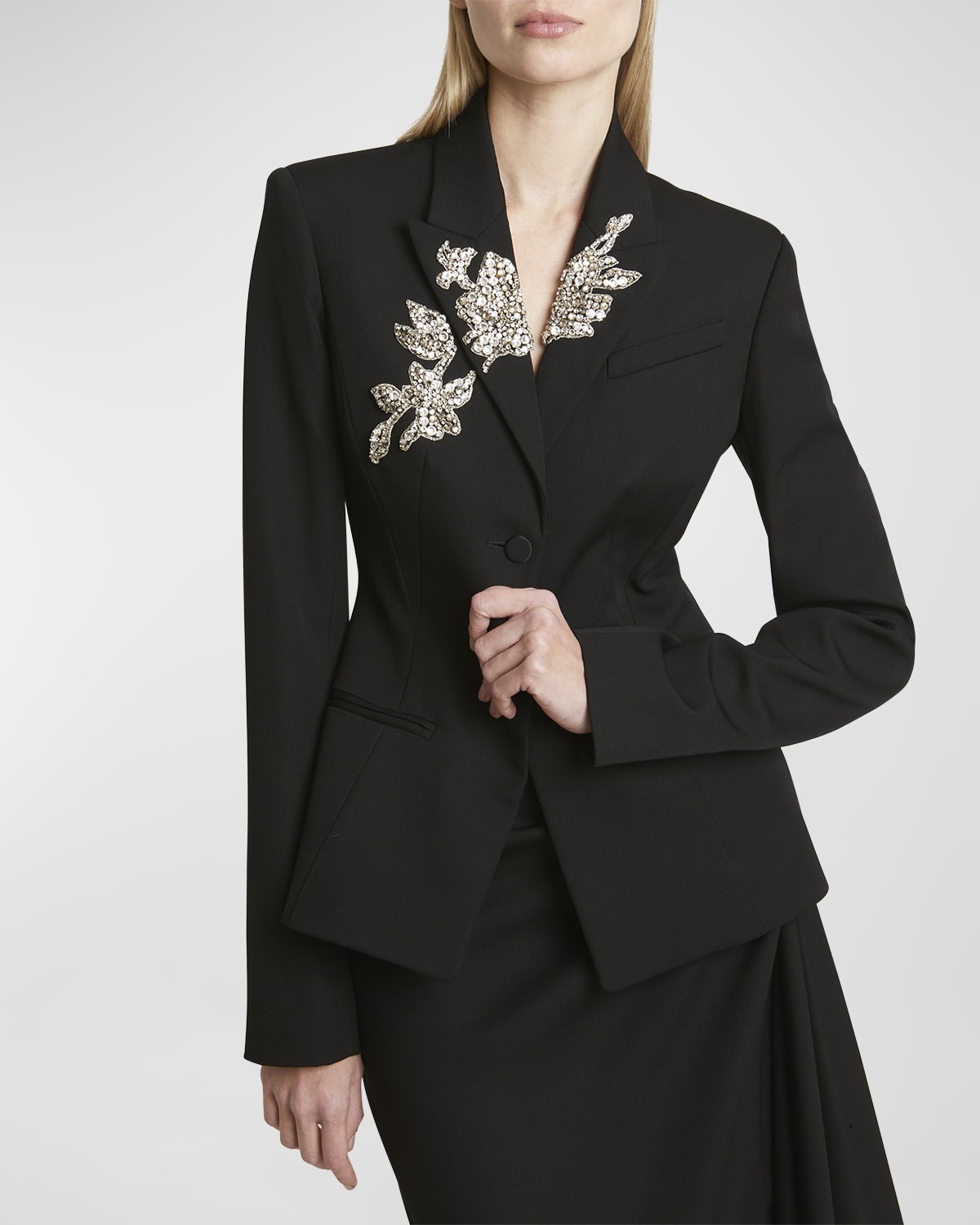 Crystal Single-Breasted Tailored Blazer Jacket - 7