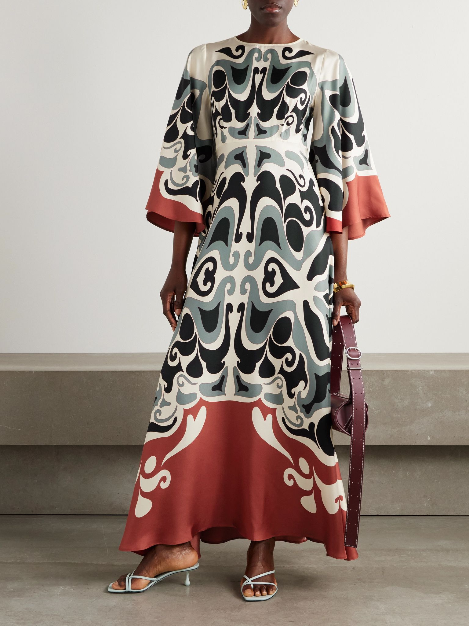 Silk-twill maxi dress Off-white - 2