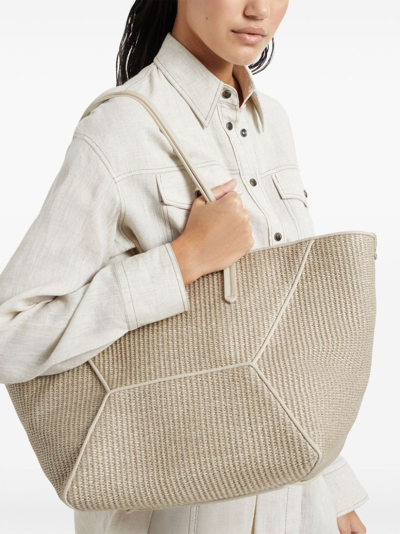 Brunello Cucinelli Monili-embellished raffia tote bag outlook