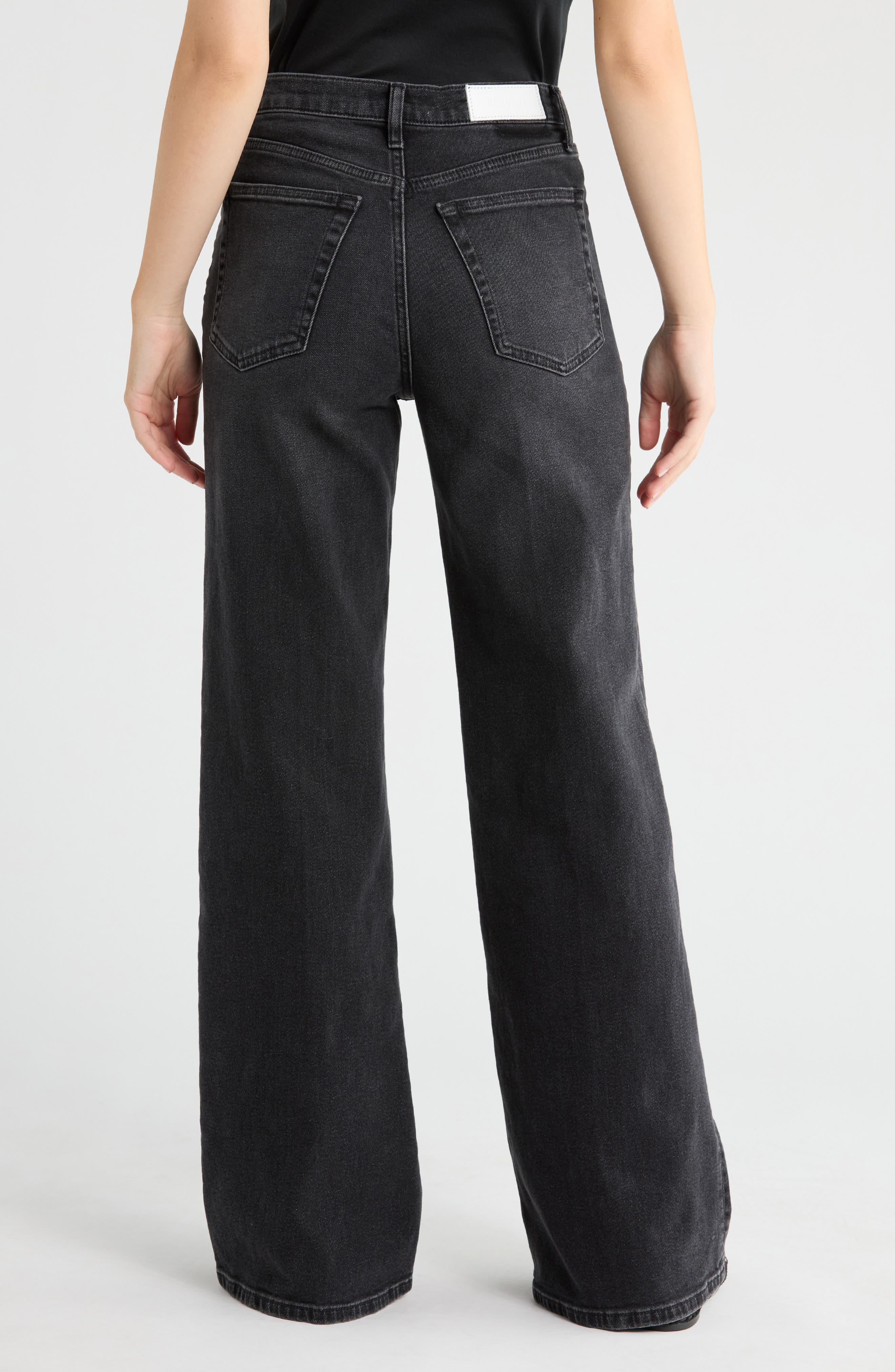Re/Done High Waist Wide Leg Jeans in Washed Noir at Nordstrom - 2