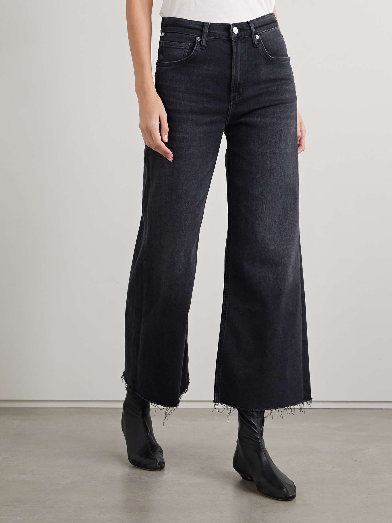 Lyra frayed cropped high-rise wide-leg jeans Black - 3