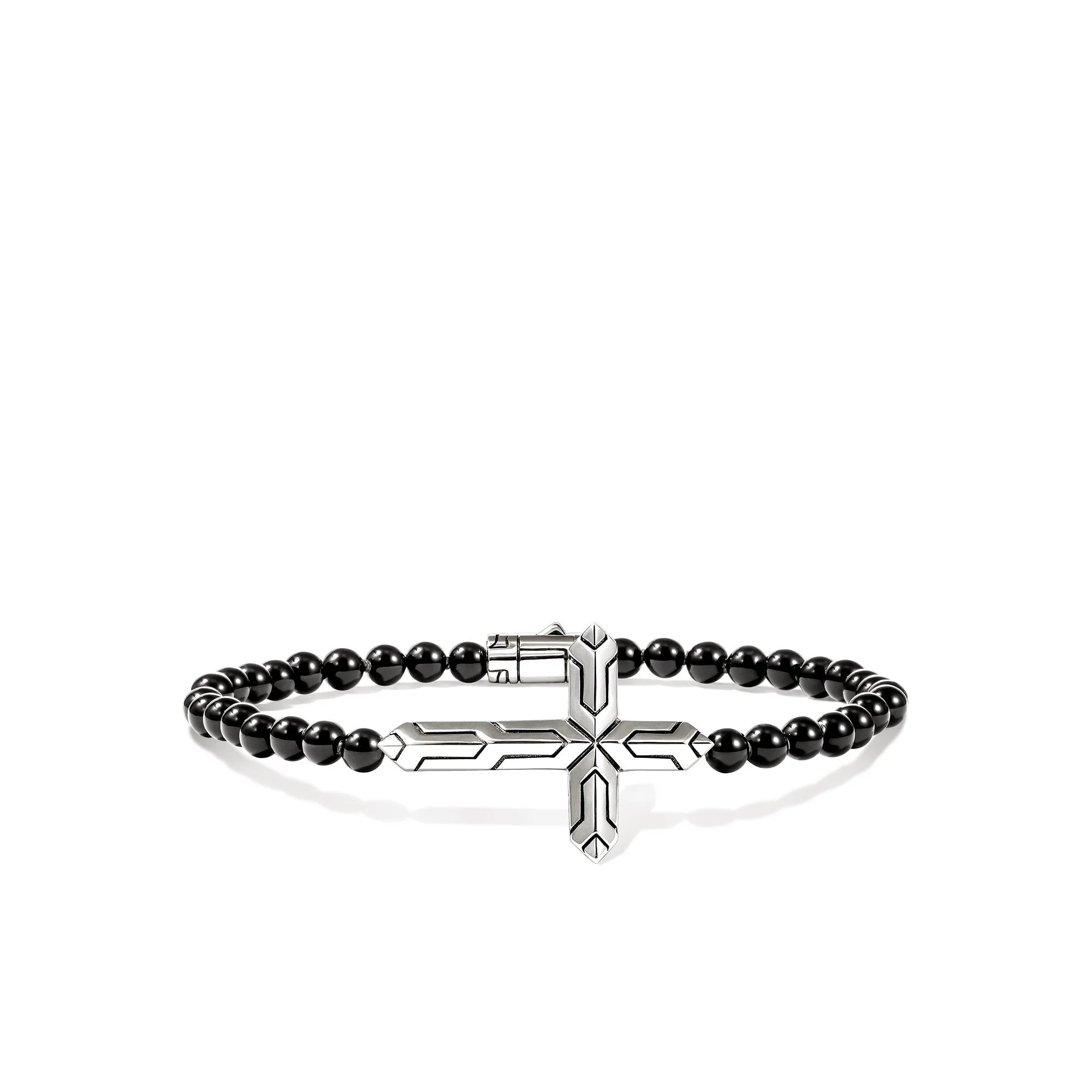 Icon 50 Cross Bracelet, Sterling Silver, Black Onyx, 4MM - 1