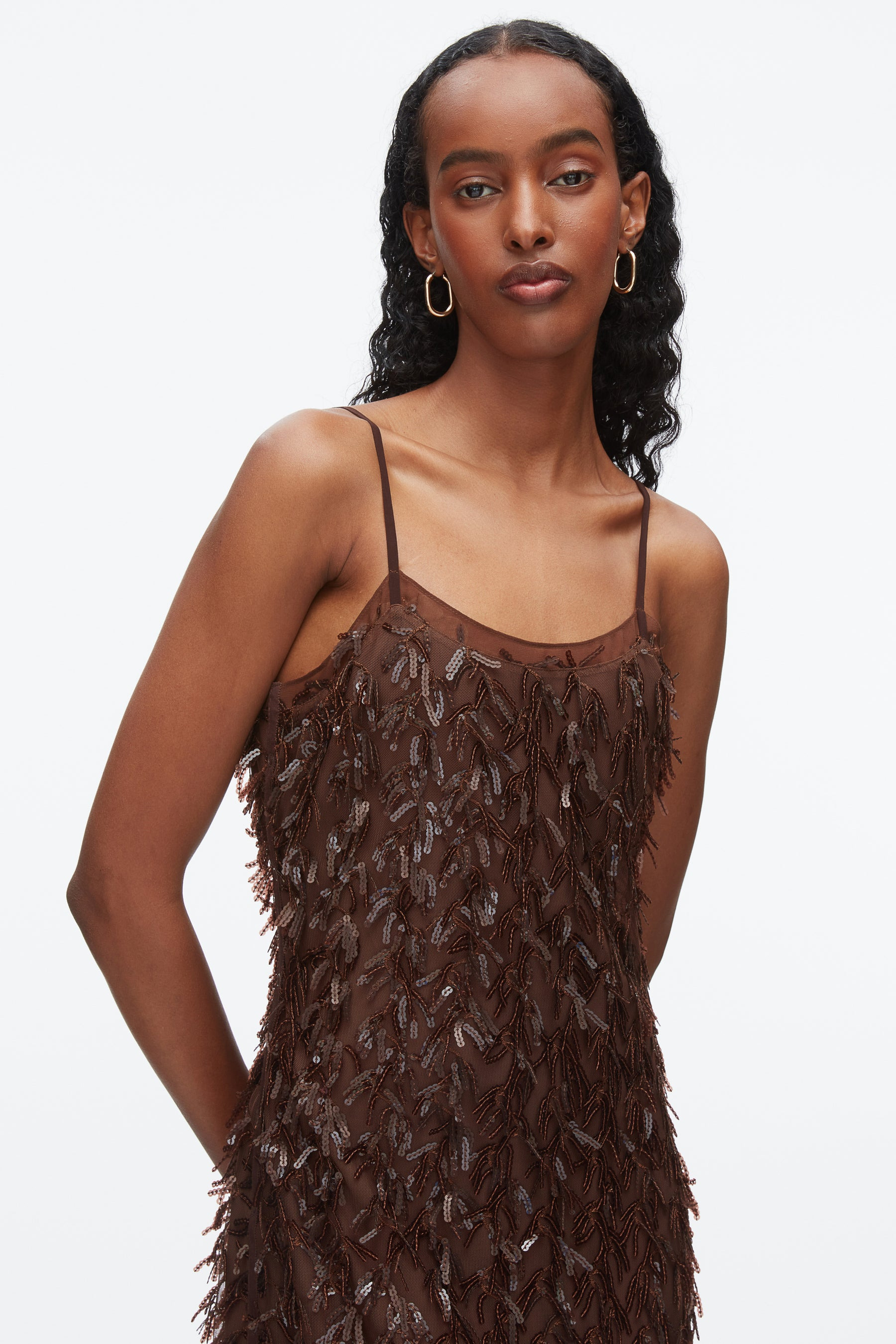 Fringe Sequins Slip Dress - 5