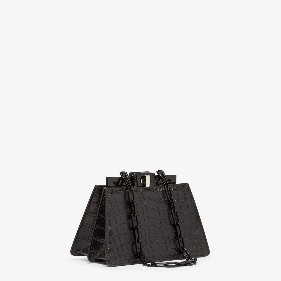 Compact Peekaboo Cut bag made of exquisite matt black crocodile leather. A new evolution of the Peek 2
