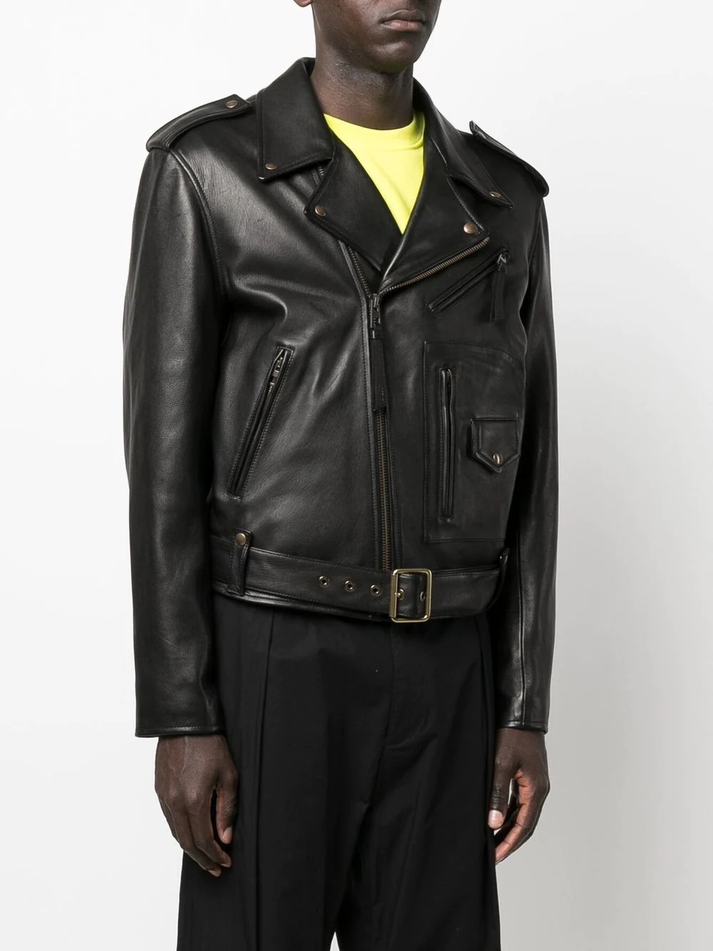 belted leather biker jacket - 3