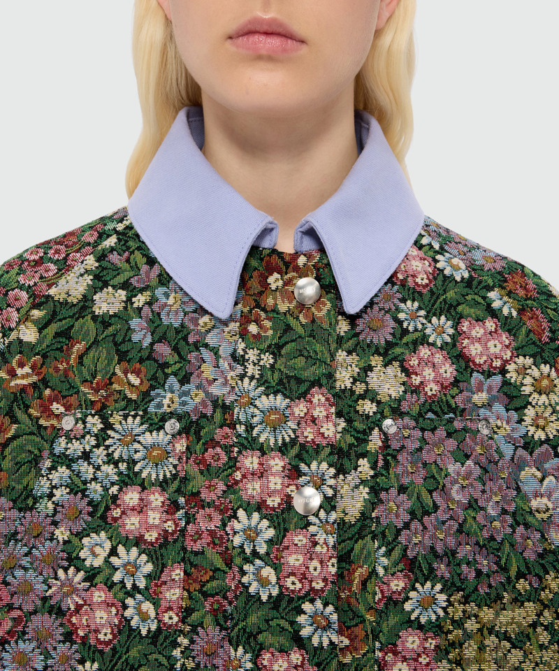 Multicolor cropped floral jacquard jacket with canvas collar 5