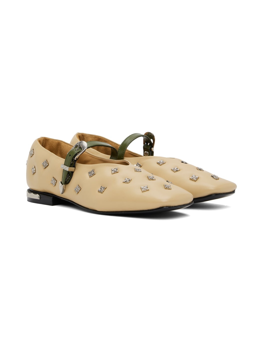 Beige & Khaki Mary Jane Ballerina Flats - 4
