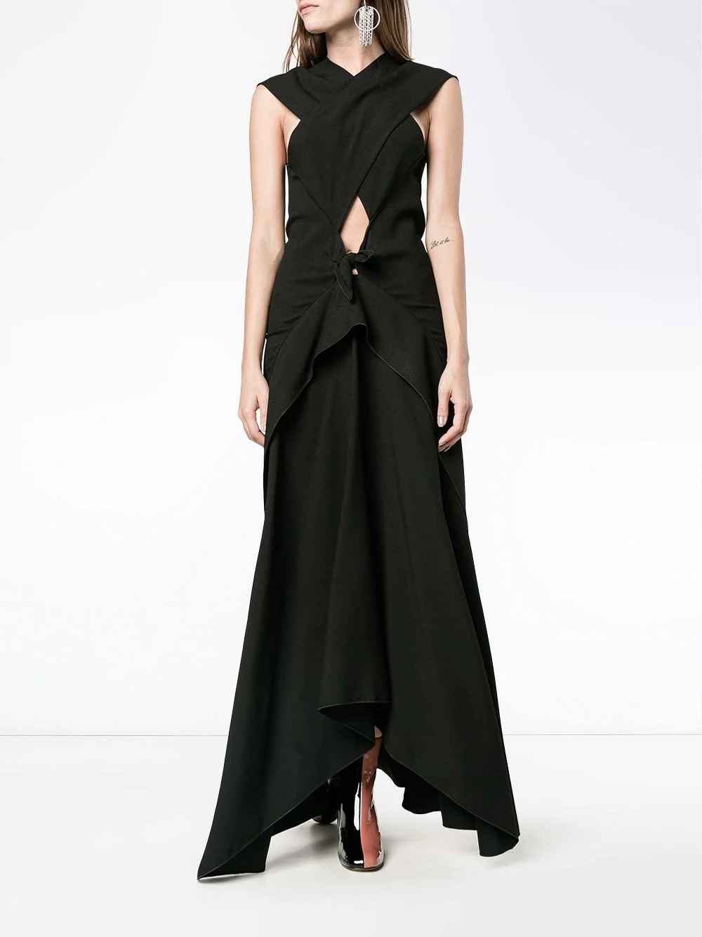 sleeveless cross-over long dress - 2