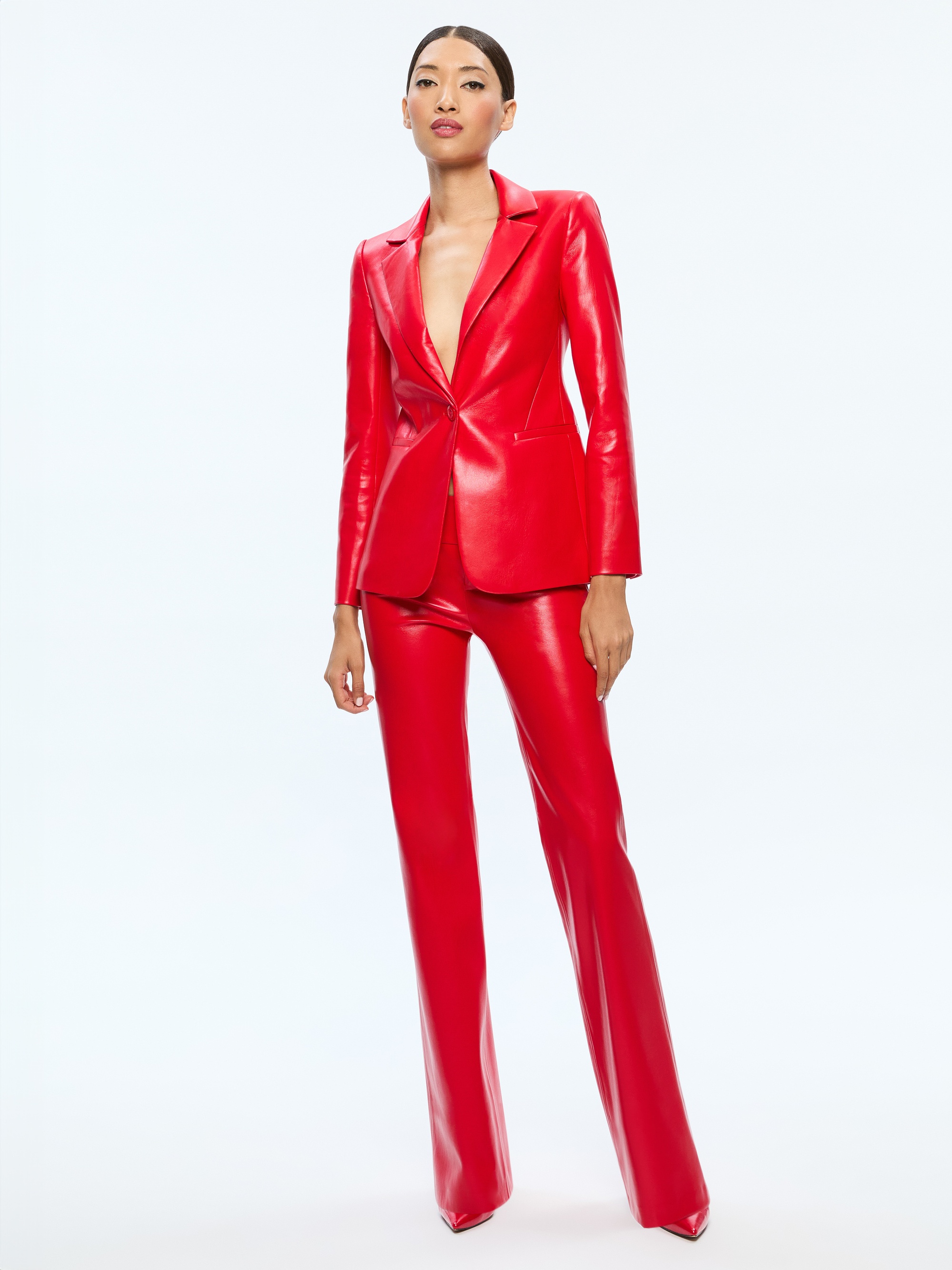MACEY FITTED VEGAN LEATHER BLAZER - 6