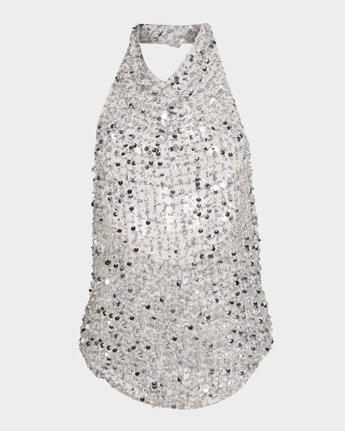 Sequined Net Mesh Halter Top - 1
