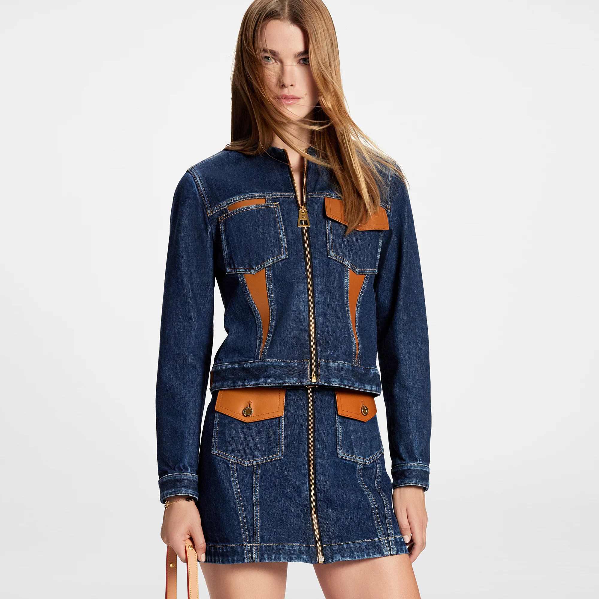Leather Accent Denim Jacket - 5