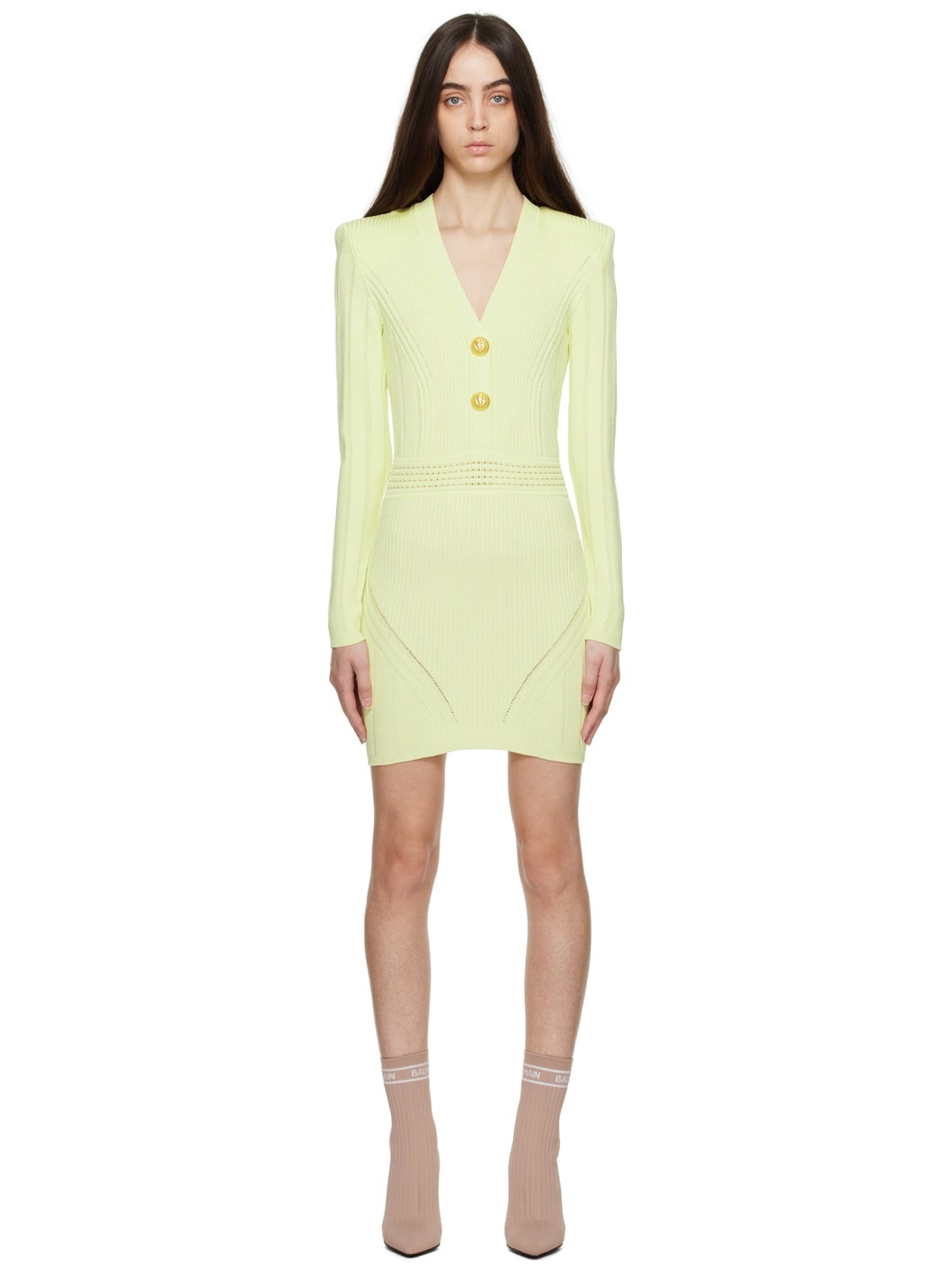 Yellow Ribbed Minidress - 1