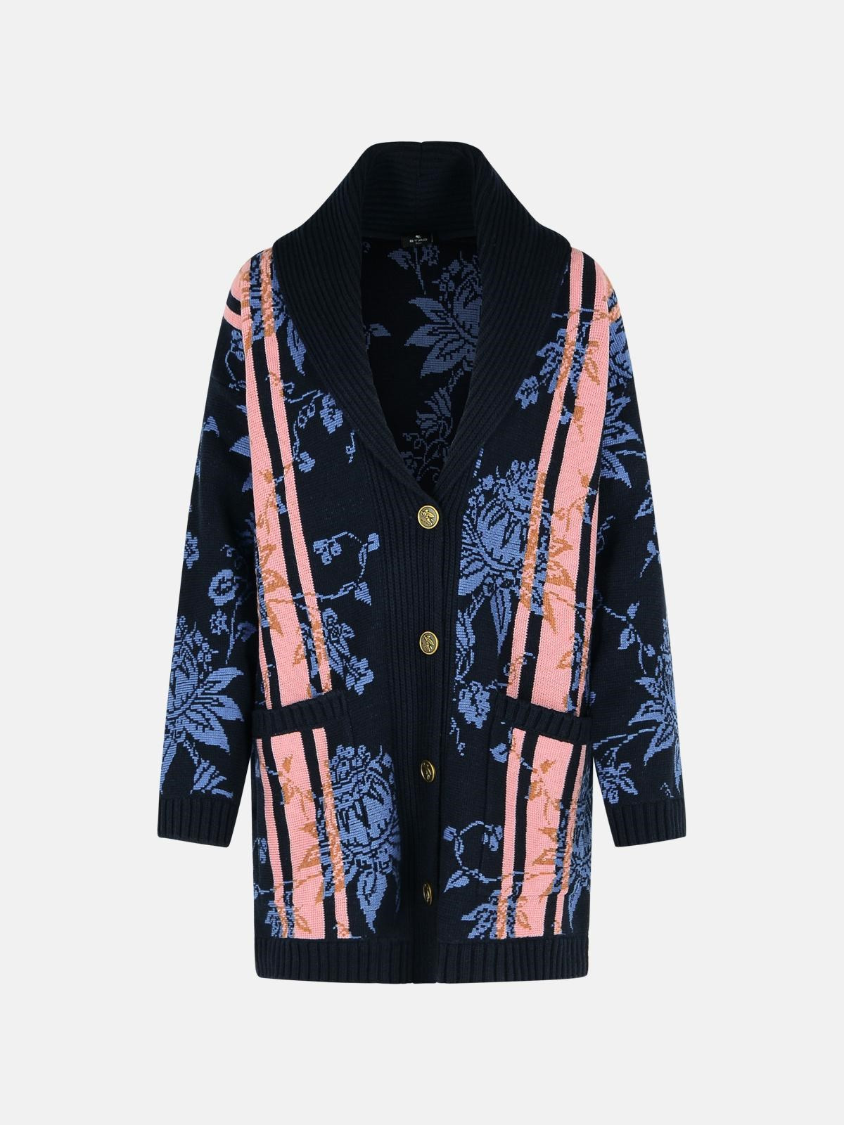 BLUE WOOL BLEND CARDIGAN - 1