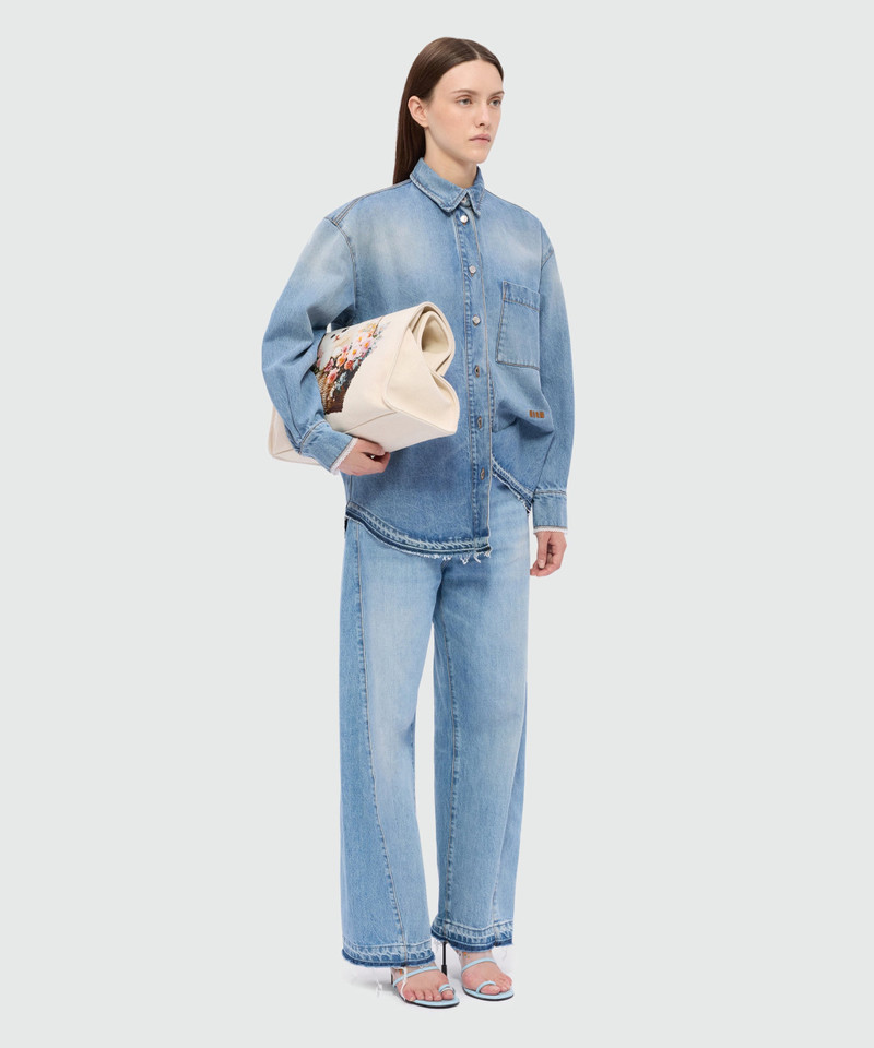 Stone-washed denim shirt with lace detail on the cuffs 4