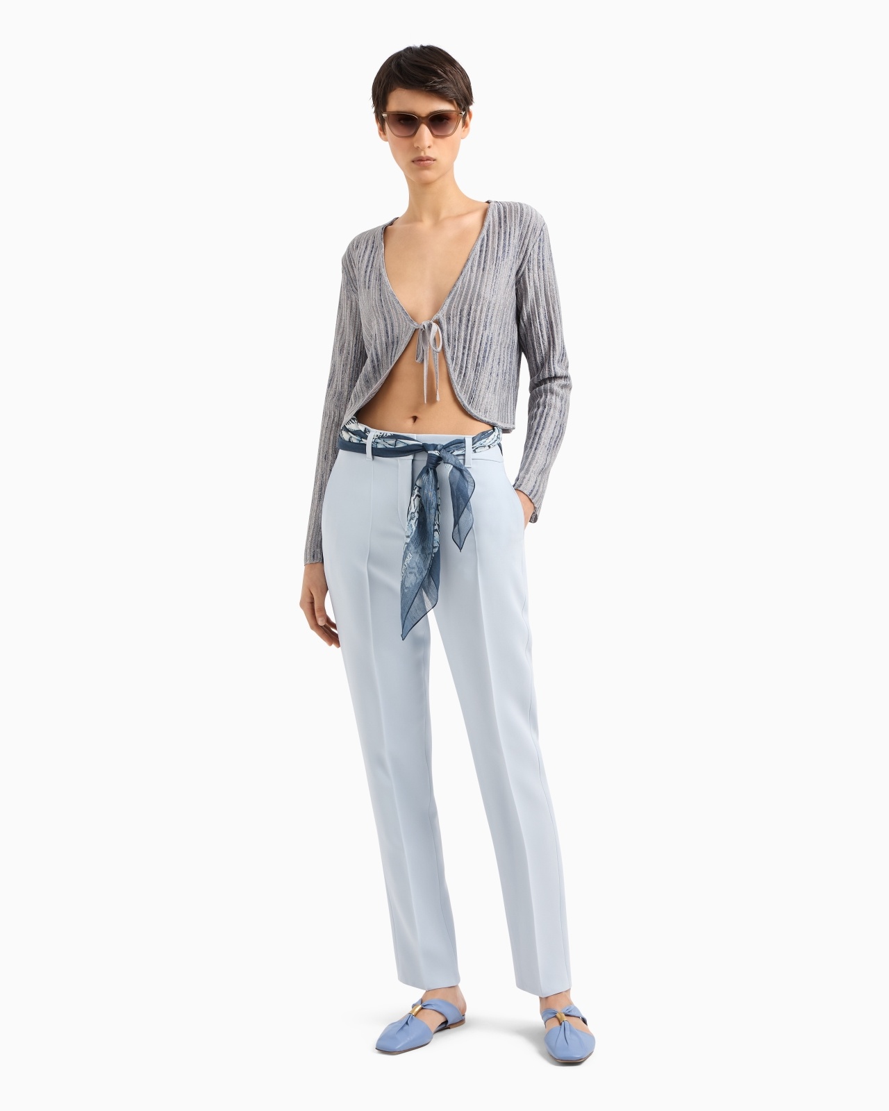 CADY CRÊPE TROUSERS WITH BELT LOOPS AND RIB - 2