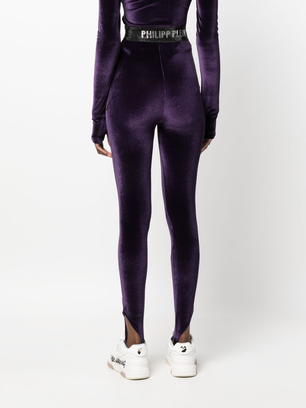 logo-underband velvet leggings - 4