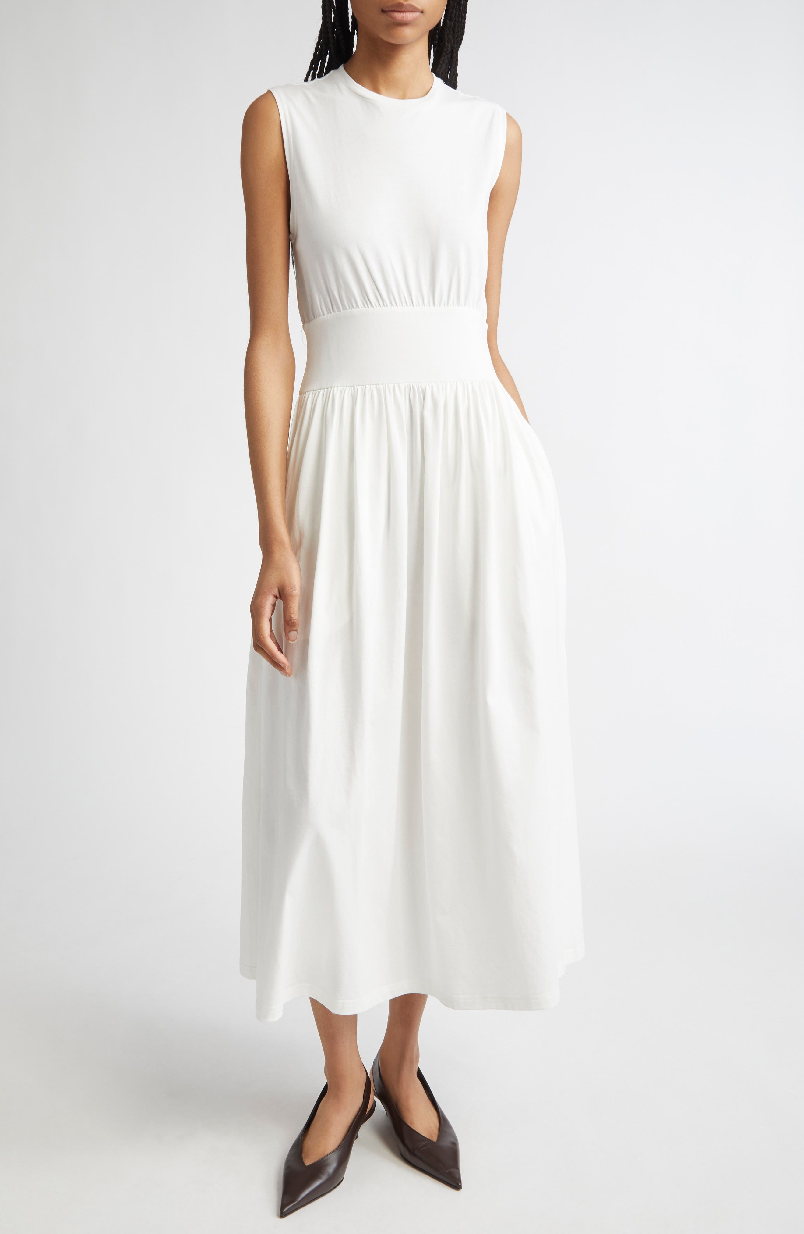TOTEME Sleeveless Cotton Midi Dress in Off White at Nordstrom - 1