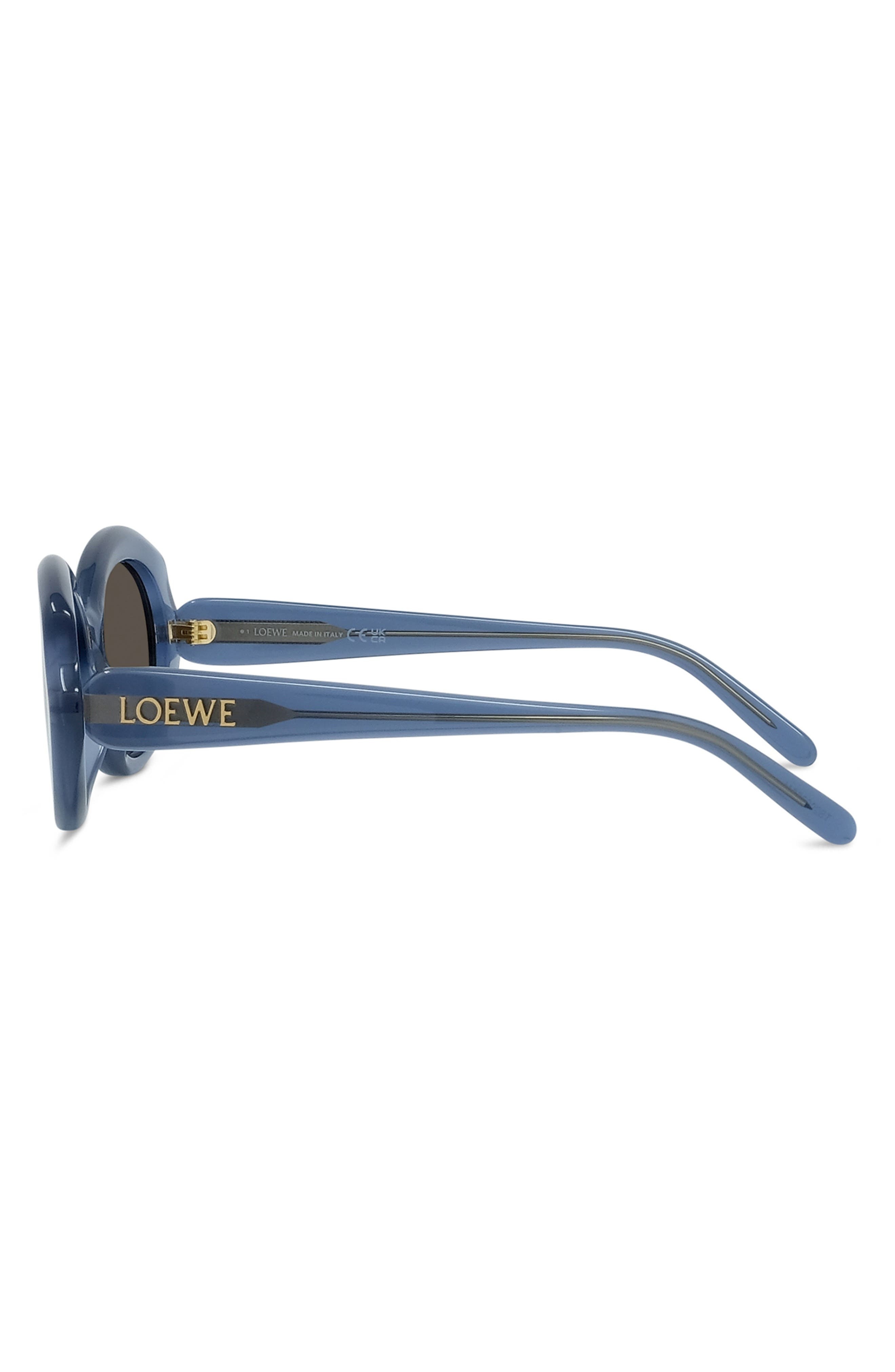 Loewe Thin Mini 54mm Oval Sunglasses in Shiny Light Blue /Brown at Nordstrom - 4