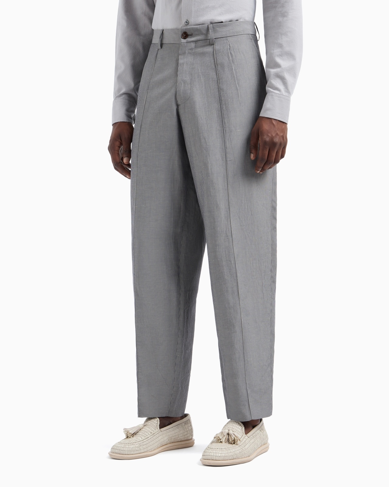 STRIPED VISCOSE AND LINEN SINGLE-PLEAT TROUSERS - 4