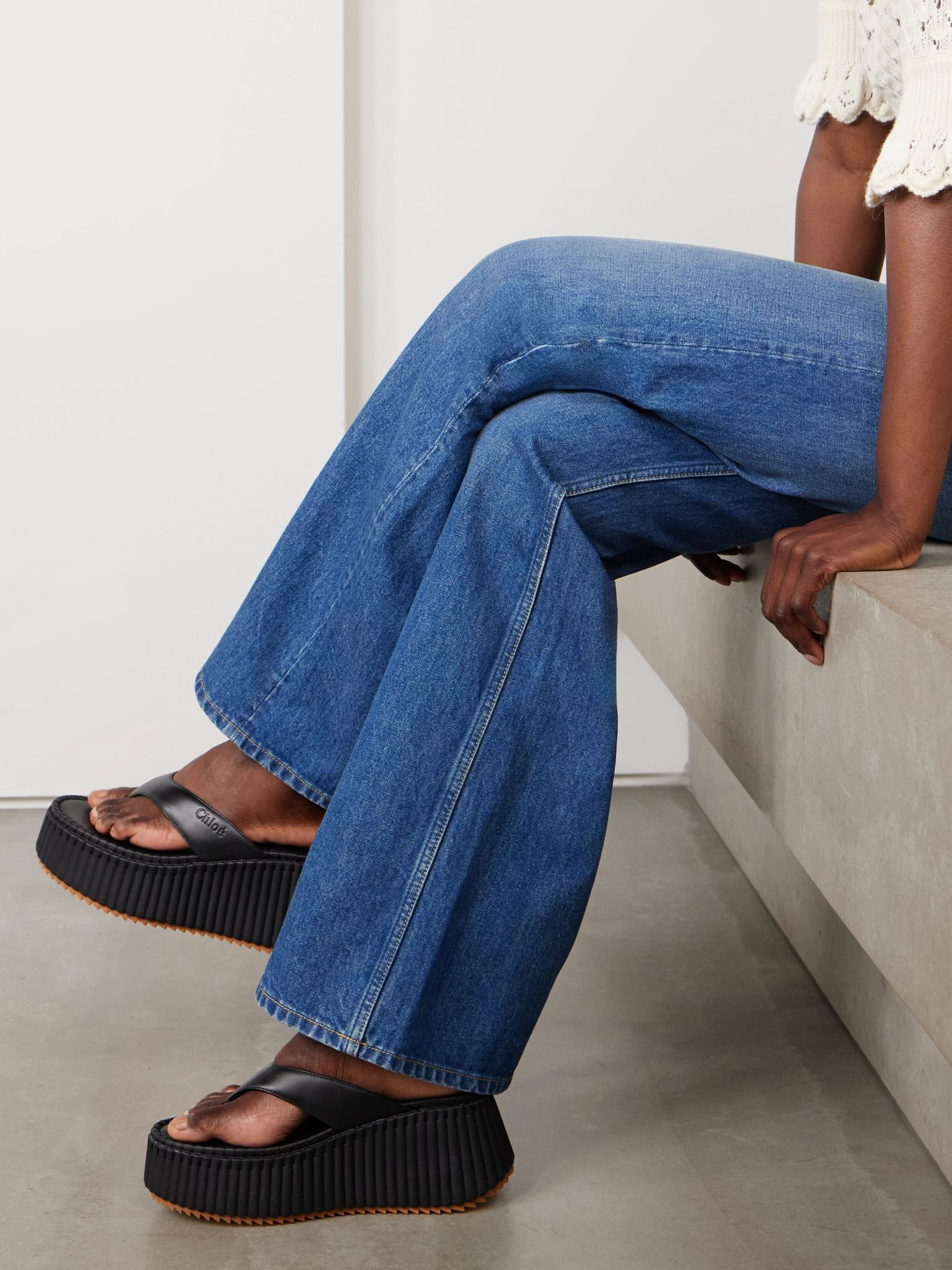 Nama leather platform flip flops Black - 2