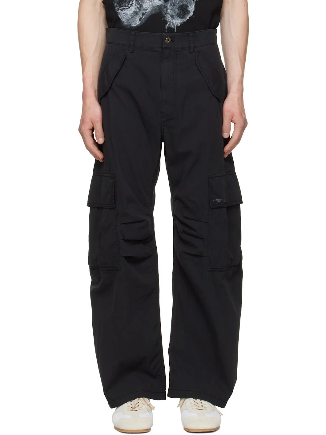 Black Crescent Shirring Cargo Pants - 1