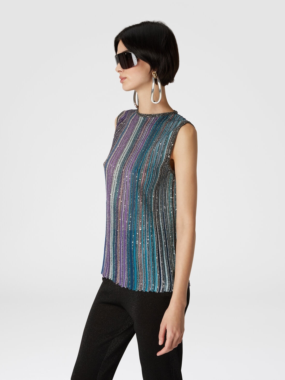 Ribbed ribbed sleeveless top with sequins - 4