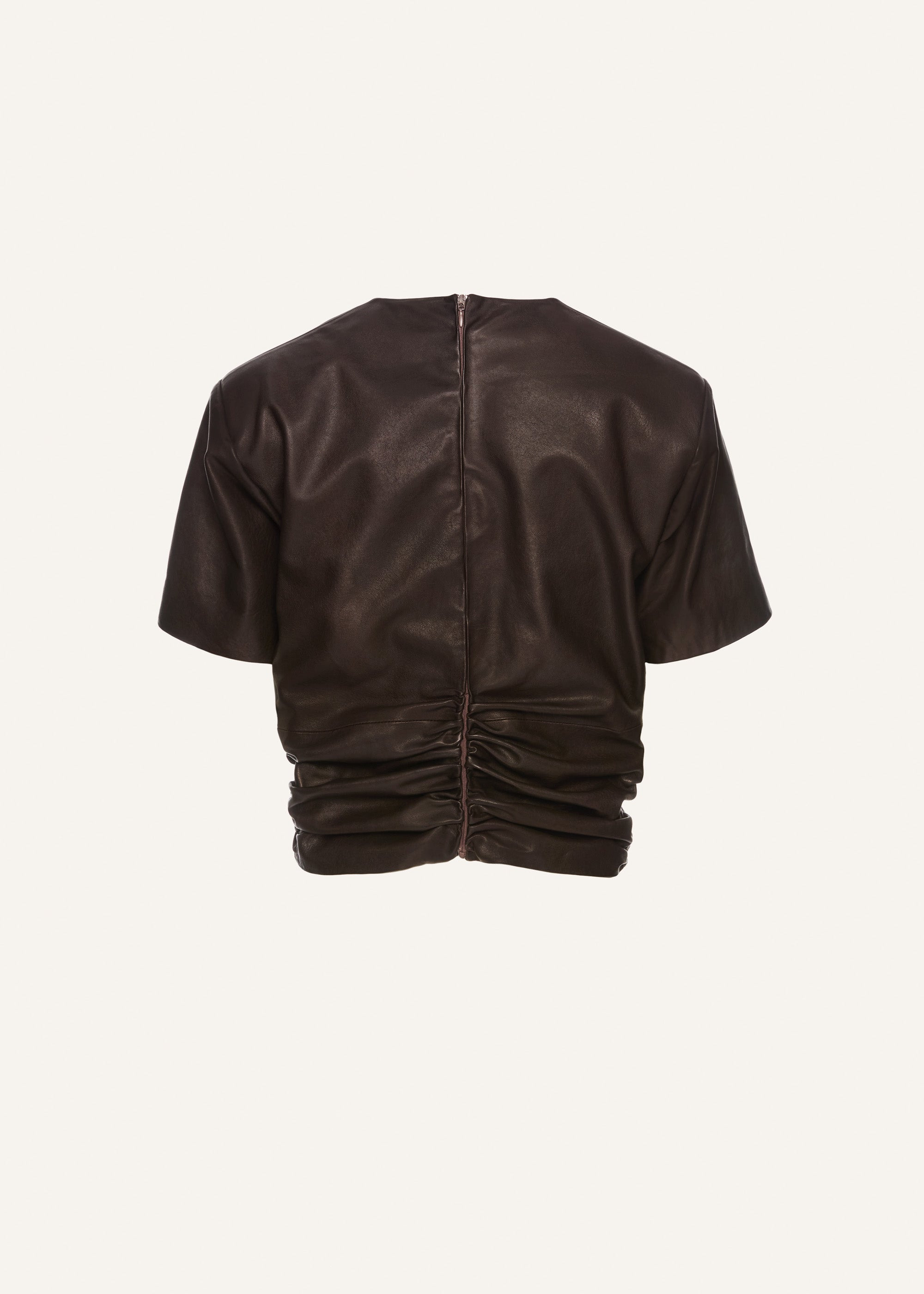 Leather knotted t-shirt in brown - 2