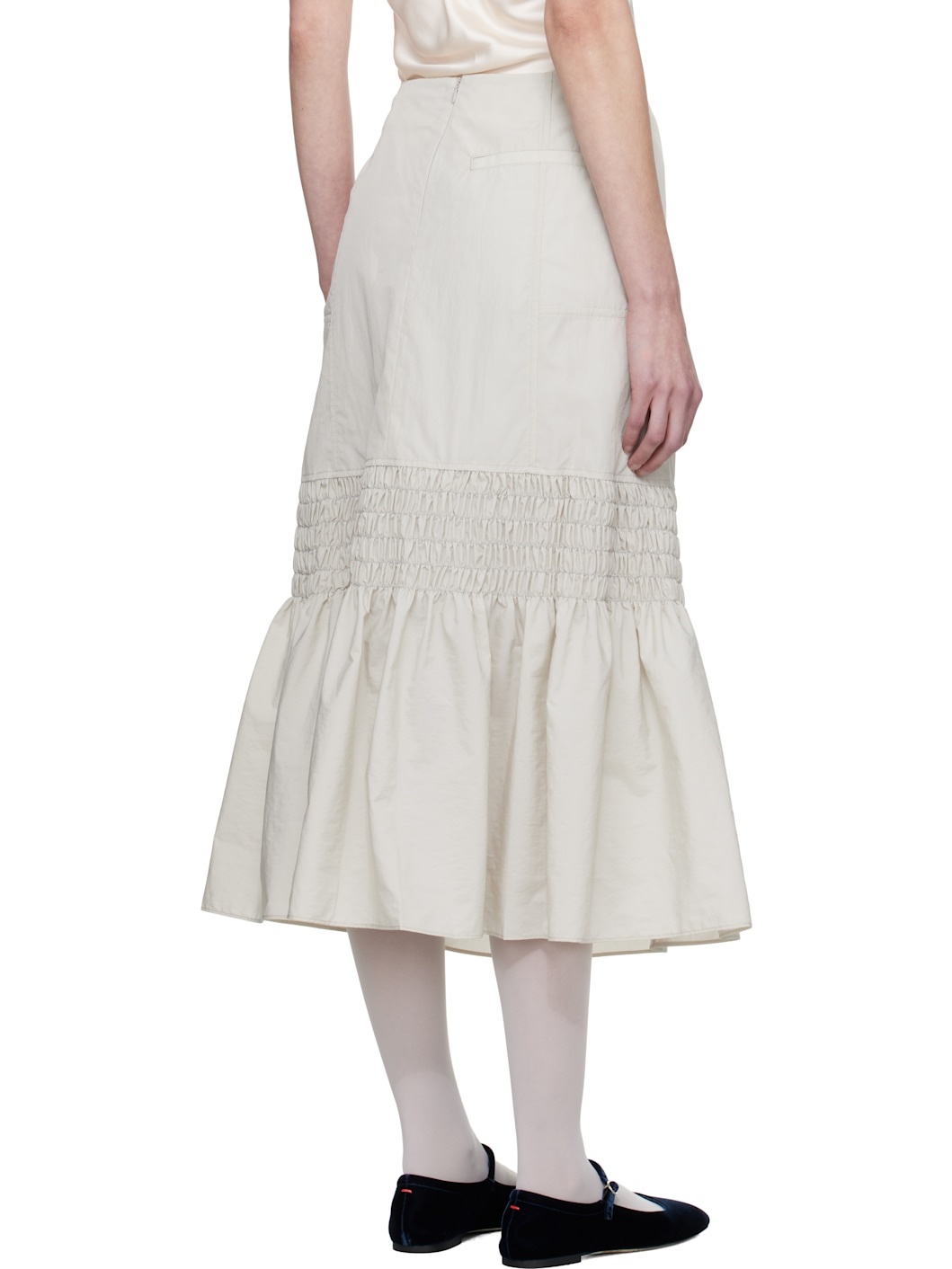 Gray Smocked Mermaid Midi Skirt - 3