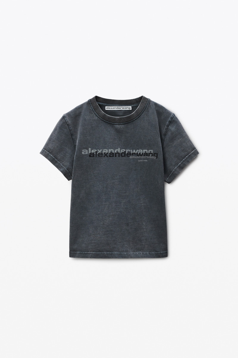 Black Cotton Shrunken Logo Tee - 1