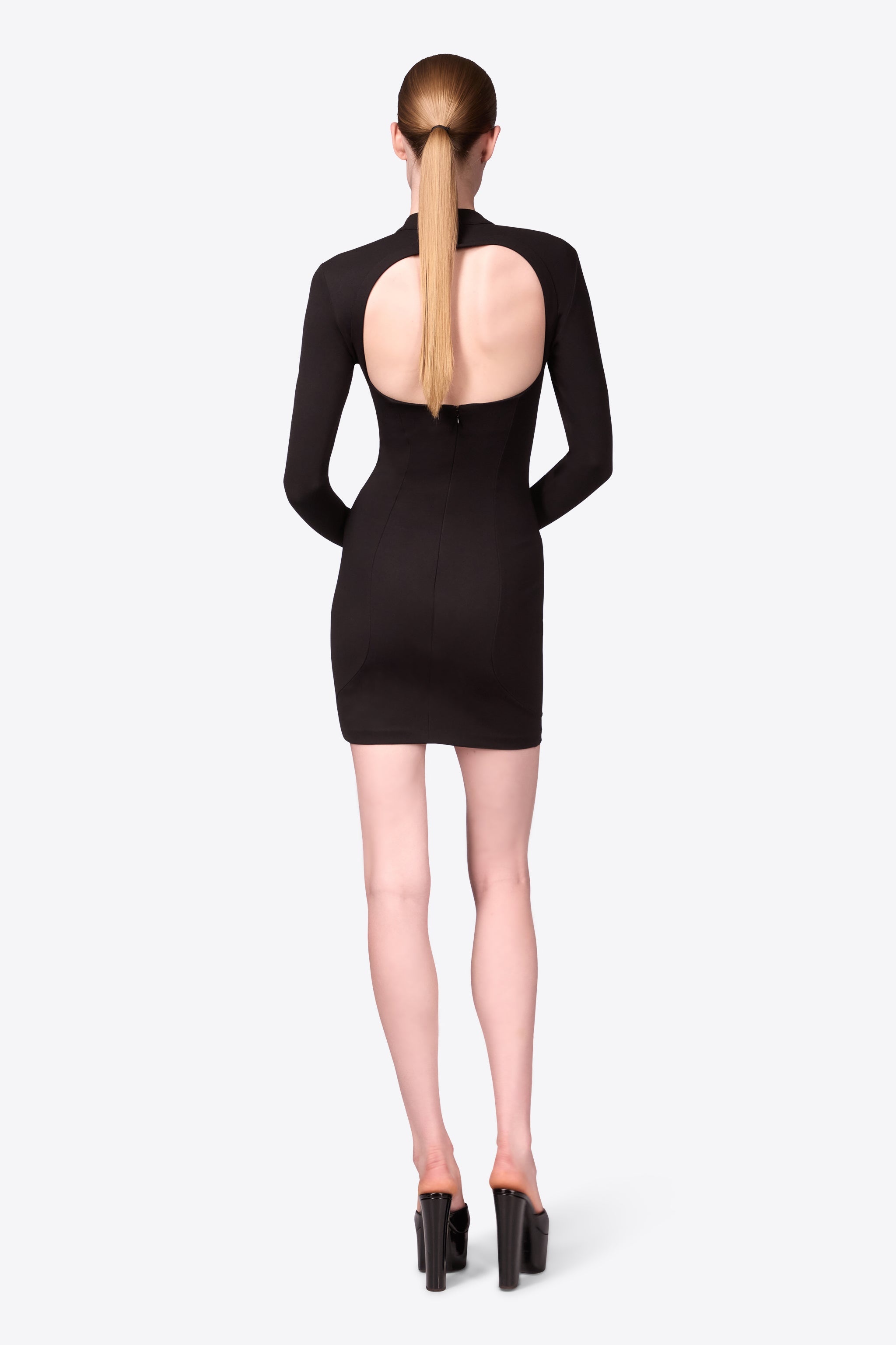 CRYSTAL EMBELLISHED BUSTIER CUP LONG SLEEVE DRESS - 6