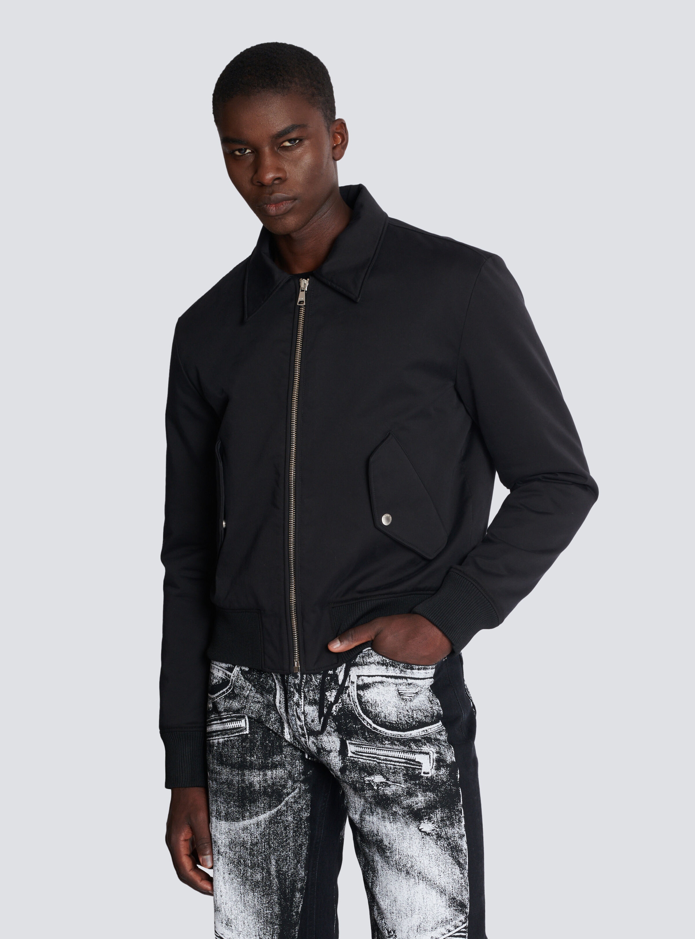 Cotton bomber jacket with vintage Balmain logo - 6