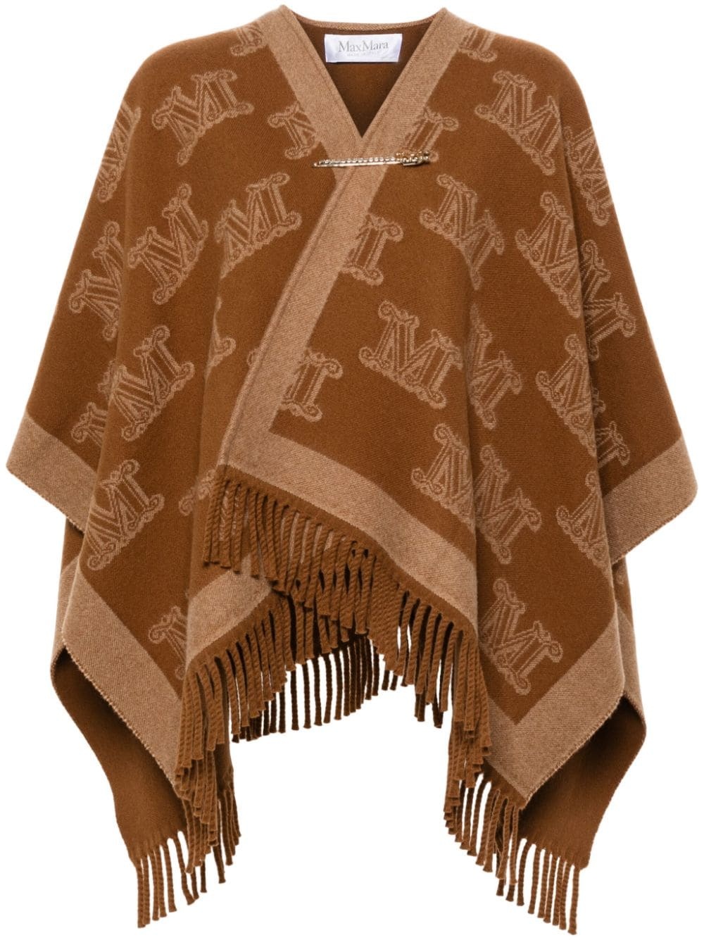 monogram-pattern wool poncho - 1