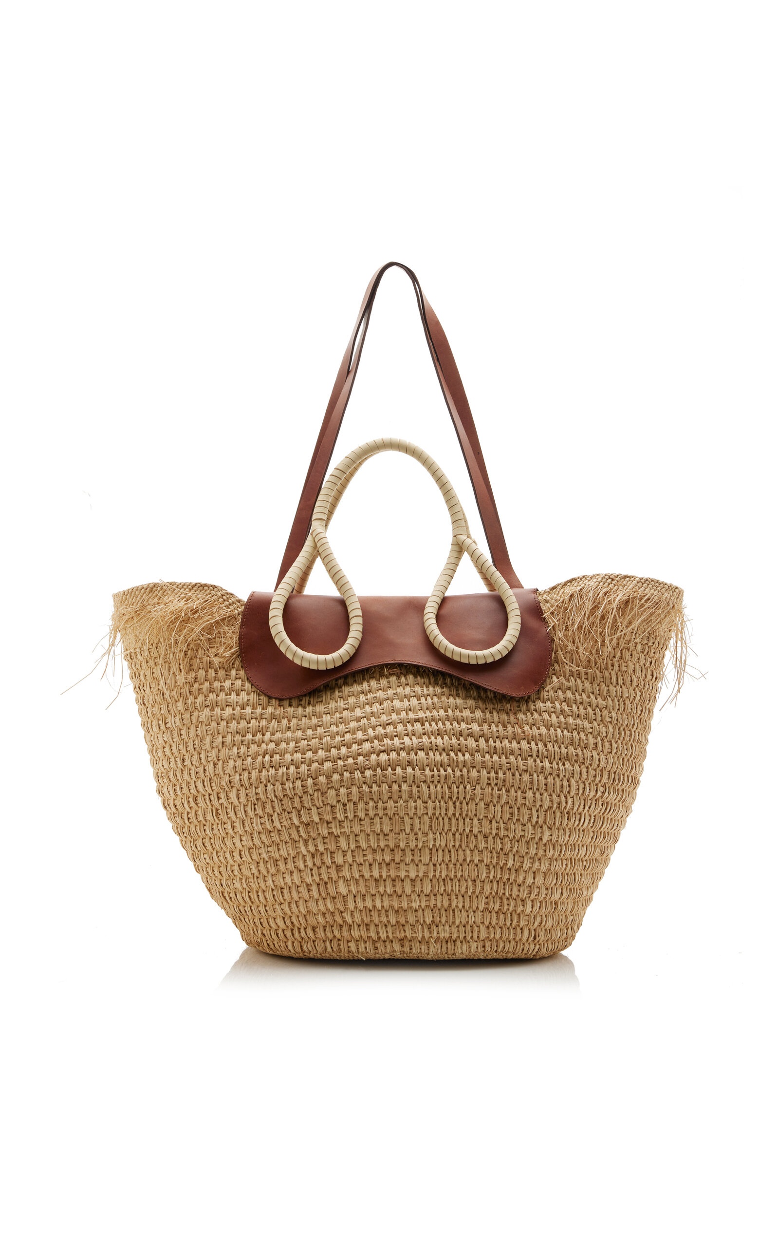 Leather-Trimmed Palm Tote Bag neutral - 3