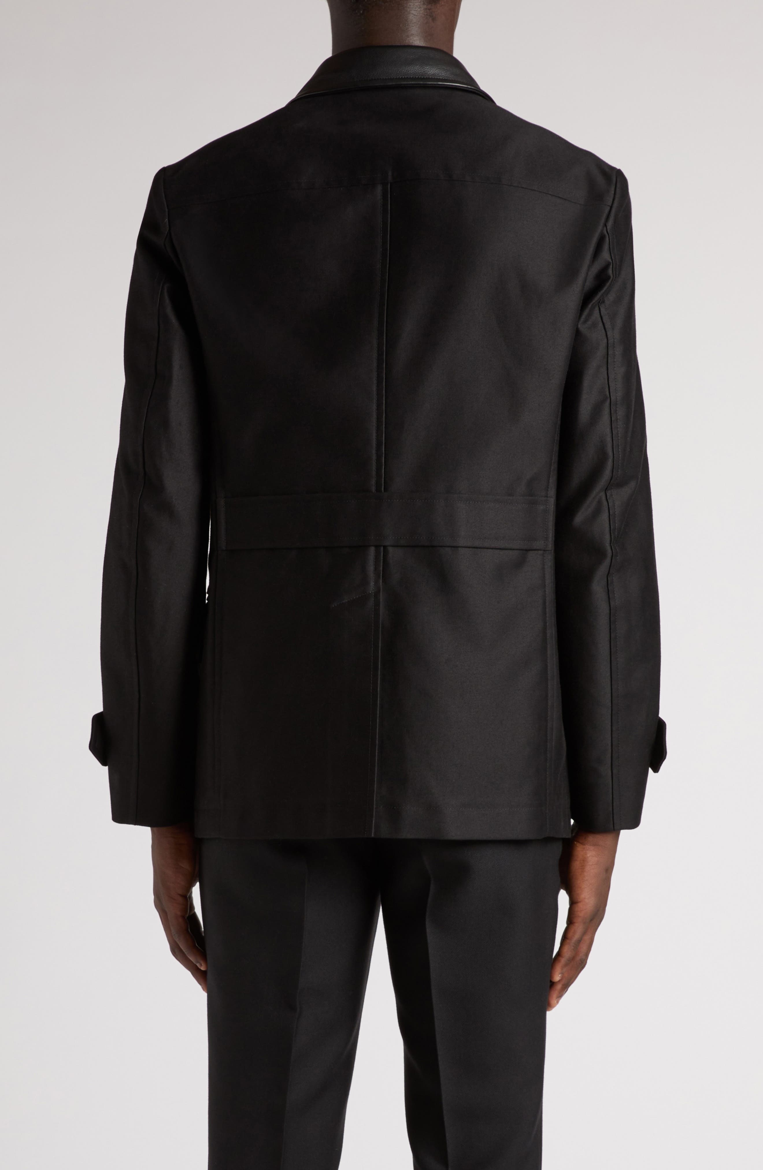 TOM FORD Leather Trimmed Brushed Cotton Satin Peacoat in Black at Nordstrom - 3