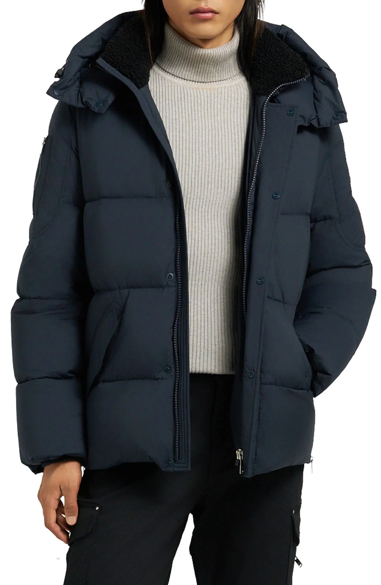 Moose Knuckles Everest 3Q Quilted Down Hooded Jacket in Navy at Nordstrom - 1