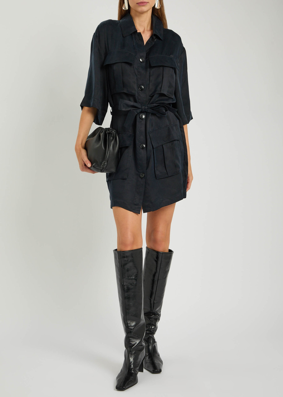 Anine Bing Geri Belted Woven Mini Shirt Dress - 4