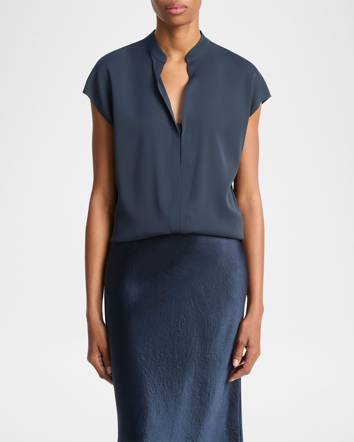 Cap-Sleeve Blouse with Hidden Placket - 4