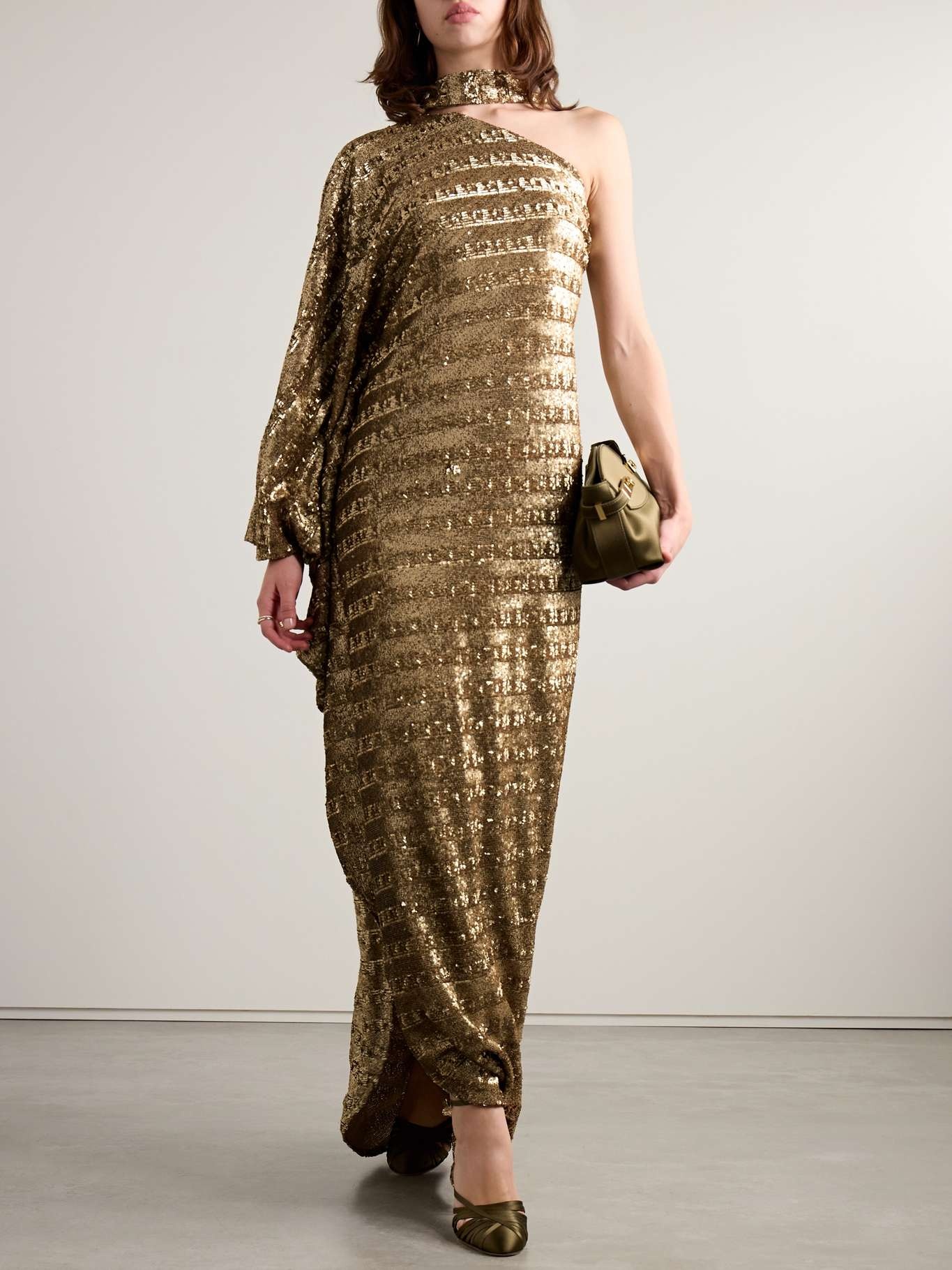 Ubud one-sleeve draped sequined tulle gown - 2